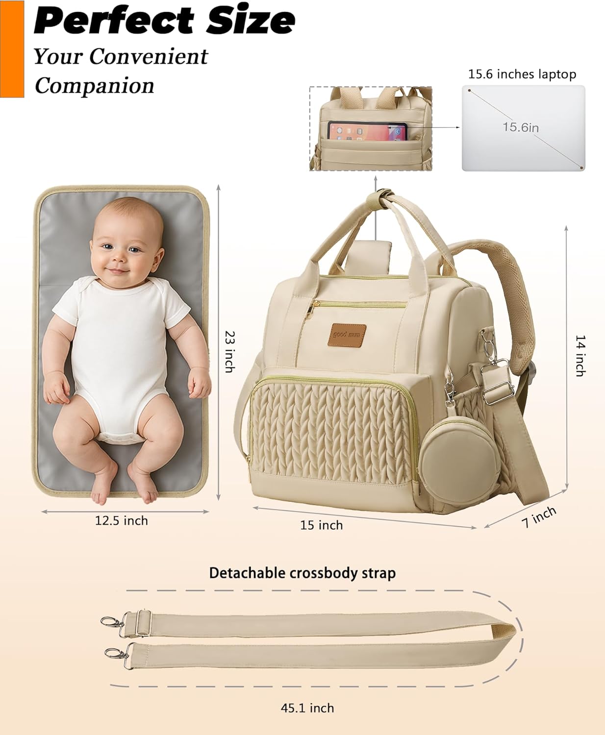 Backpack Diaper Bag,Stylish Waterproof Baby Diaper Bags with Changing Pad,Insulated Pockets,Multi-Function Travel Diaper Backpacks, Baby Registry Search,Khakii