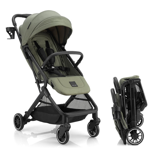 Compact Fold Baby Stroller, Lightweight Travel Toddler Stroller with One-Click Fold, Extendable UPF50+ Canopy, Cup Holder, UV Protected and Waterproof, One-Hand Folding - Green