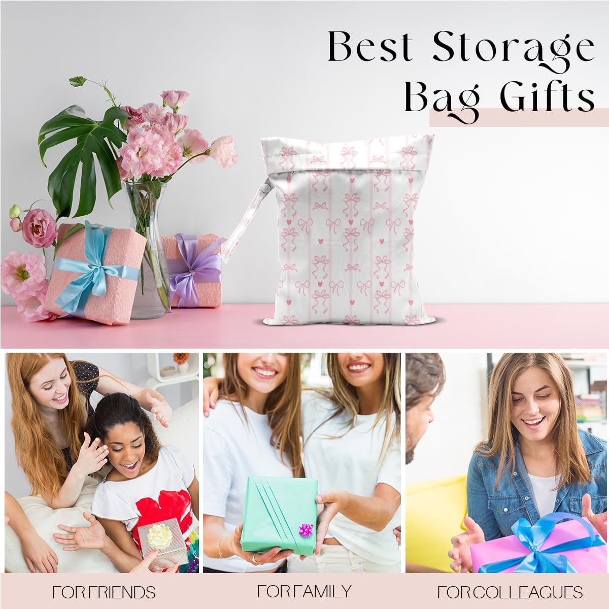 Wet Bag for Swimsuit, Beach Travel Essentials Wet Dry Bag, for Sunscreen Toiletry Dirty Clothes Yoga Gym Diaper, Friends Summer Beach Vacation Gifts. Bow Stripes