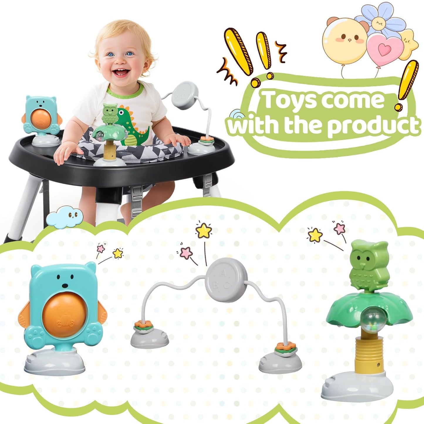 15 in 1 Convertiable High Chair for Babies and Toddlers, 2 in 1 Highchair & Activity Center w/Toys, Booster Seat, Toddler Chair w/5-Point Harness & Removable Tray & 2-Layer Cusion (Black)