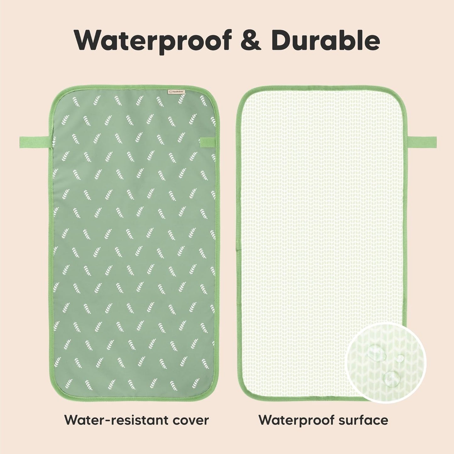 KeaBabies Portable Diaper Changing Pad, Easy Wipe Clean - Foldable Waterproof Baby Changing Mat for Diaper Bag, Compact, Lightweight, 25x13 Newborn, Infant, Baby Changer Travel Essential (Acacia)