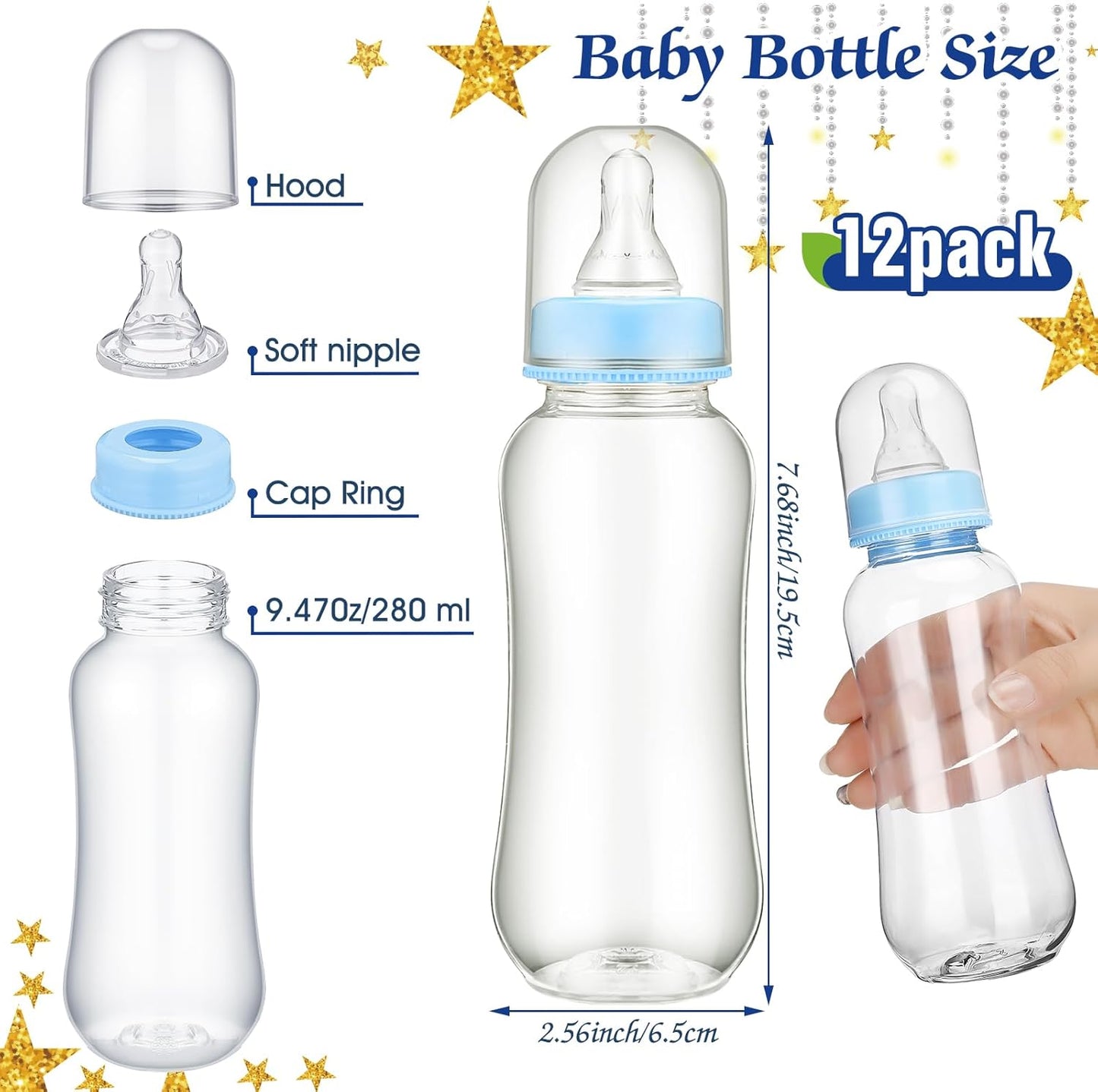 TrelaCo Star Cool Baby Shower Games Bottle Chug Sign Wooden Twinkle Moon and Star Gift Sets Gender Reveal Party Favors and 12 Pcs Baby Bottle Shower Favor for Gender Reveal Game