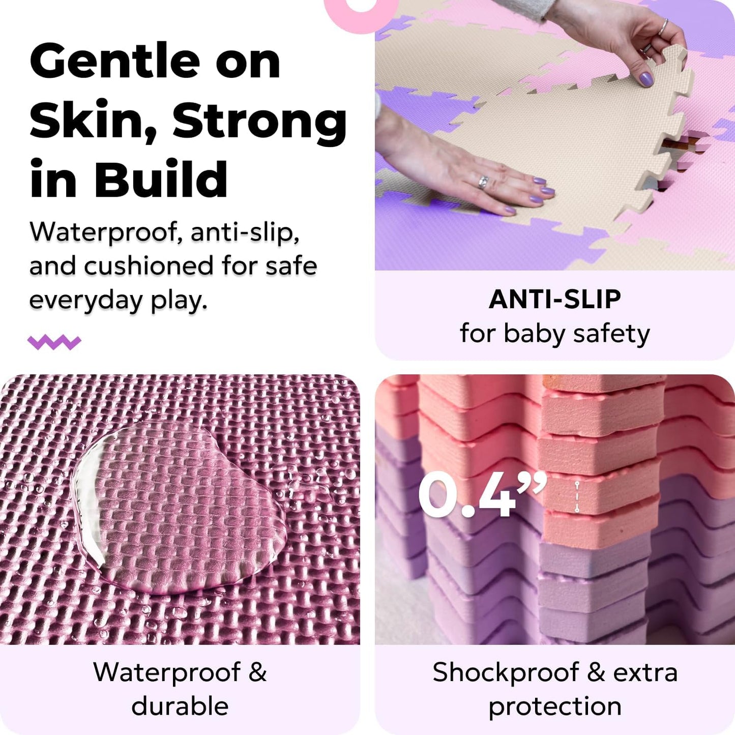 MioTetto Baby Play Mat, Comfortable Tummy Time Mat – Portable Foam Floor Tiles, Safe baby mat for floor for Crawling & Development, Soft play mat for babies 0-6 months, Stylish interlocking foam tiles