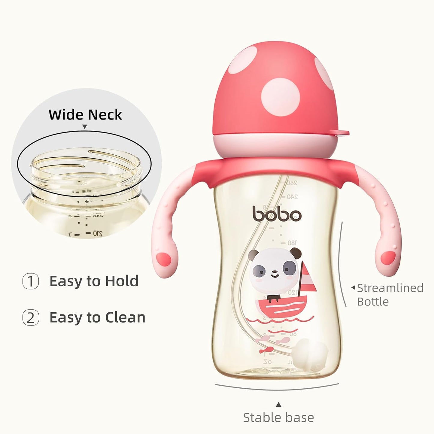 YOHKOH Natural PPSU Baby Bottle with Natural Response Nipple, Newborn Anti-Colic Baby Bottles with Handle, Wide Neck Mushroom Cap Baby Bottle (8.8oz (Pack of 4), Multicolour)