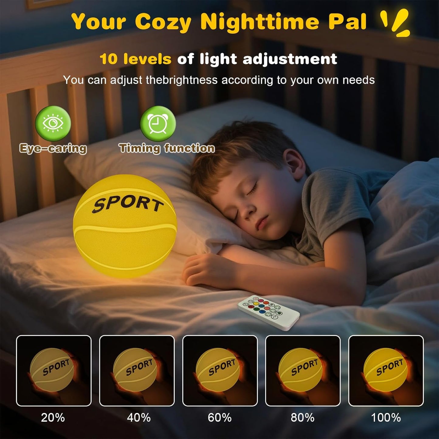Glow in The Dark Basketball Silicone Night Light for Kids, Rechargeable 5.9 Inch Ball Night Lamp 9 Colors Dimmable with Remote and Timer, Light Up Basketball Gifts for Boys 8-12 Girls Men