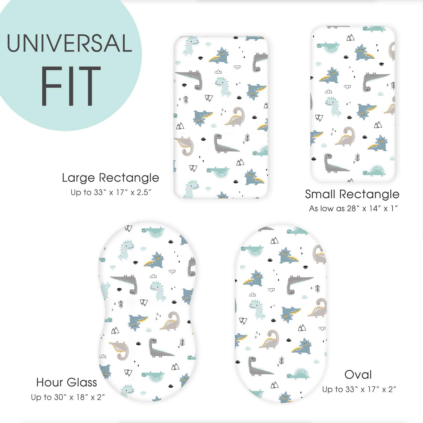 GRSSDER Stretchy Ultra Soft Fitted Bassinet Sheet Set 2 Pack, Universal Fit for Bassinets Baby Cradle Moses Basket Oval Rectangle Pad/Mattress, Happy Dinosaurs Bassinet Sheets for Girls and Boys