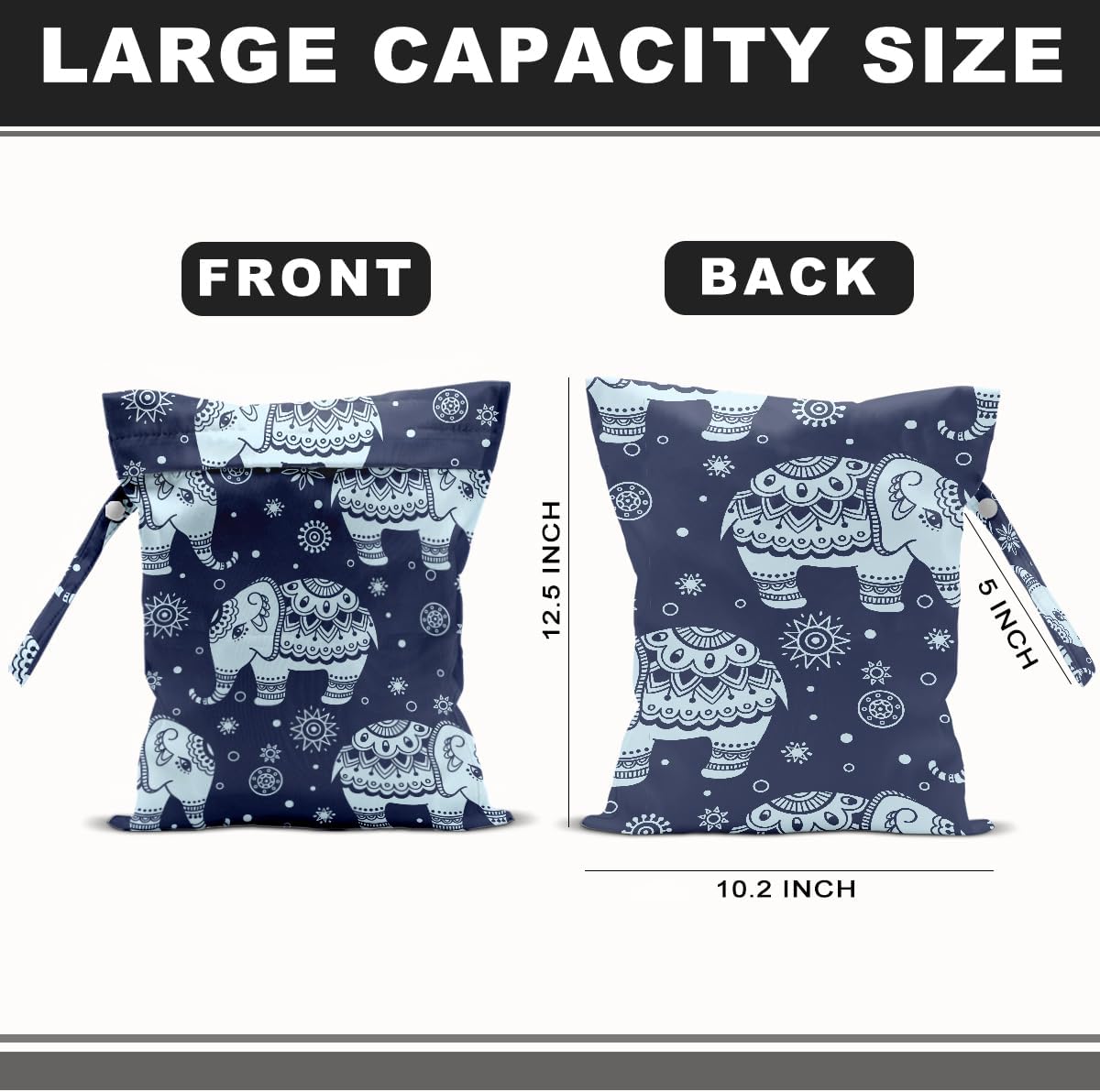 Elephant Gifts for Women, 2Pcs Elephant Print Wet Bags, Wet Dry Bag Reusable Zipper Pouch for Swimsuit, Diapers, Pool, Beach, Dirty Yoga Gym Clothes, Toiletries, Waterproof Birthday Gifts