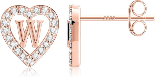 Anoup Christmas Gifts for Grandkids Girls Earrings - S925 Sterling Silver Post CZ Hypoallergenic Stud Heart Initial Earrings for Women Kids Jewelry Stocking Stuffers for Teen Girls Birthday Gifts