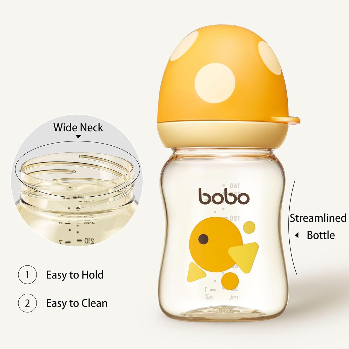 YOHKOH PPSU Baby Bottle Wide Neck, Newborn Anti-Colic Baby Bottle with Natural Response Nipple, Streamlined Body, Easy to Clean (5.4oz (Pack of 2), Yellow)