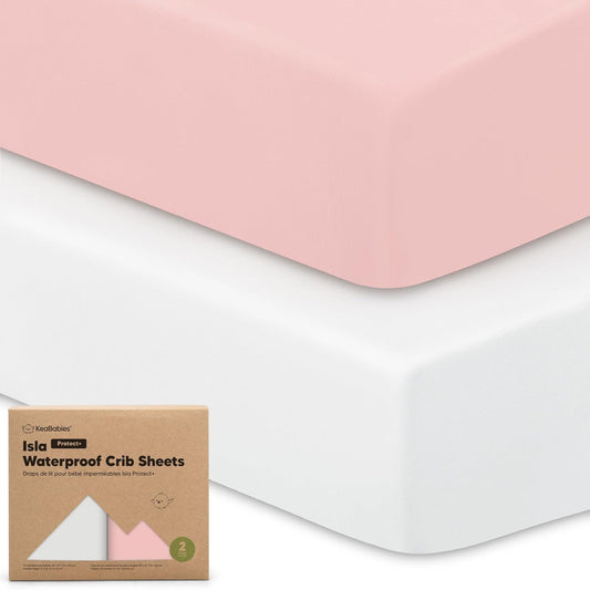 2-Pack Waterproof Baby Crib Sheets for Boys, Girls - 52x28 Viscose Derived from Bamboo Toddler Bed Sheet Neutral, Fitted Crib Mattress Protector Cover for Baby Bedding, Soft & Gentle (Rose)