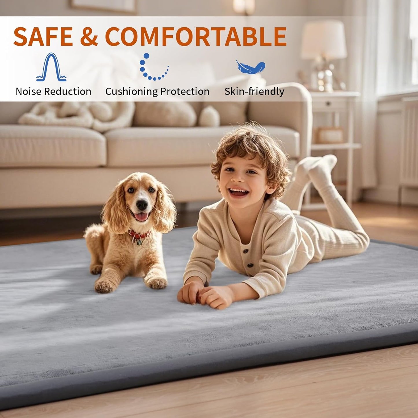 ACOMOPACK Baby Play Mat Area Rug for Living Room 1.3" Thick Memory Foam 59"×71" Dark Grey- Non-Slip Bottom for Kid, Toddler, Tummy Time Crawling Mat for Floor, Soft Velvet Nursery Rugs, Yoga