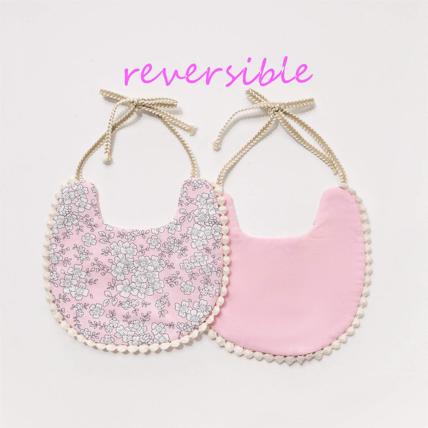 GZMM Baby Bib for Girls,Reversible Waterproof Handmade Natural Cotton Baby Drool Bib 0-12 Months 3 Pack