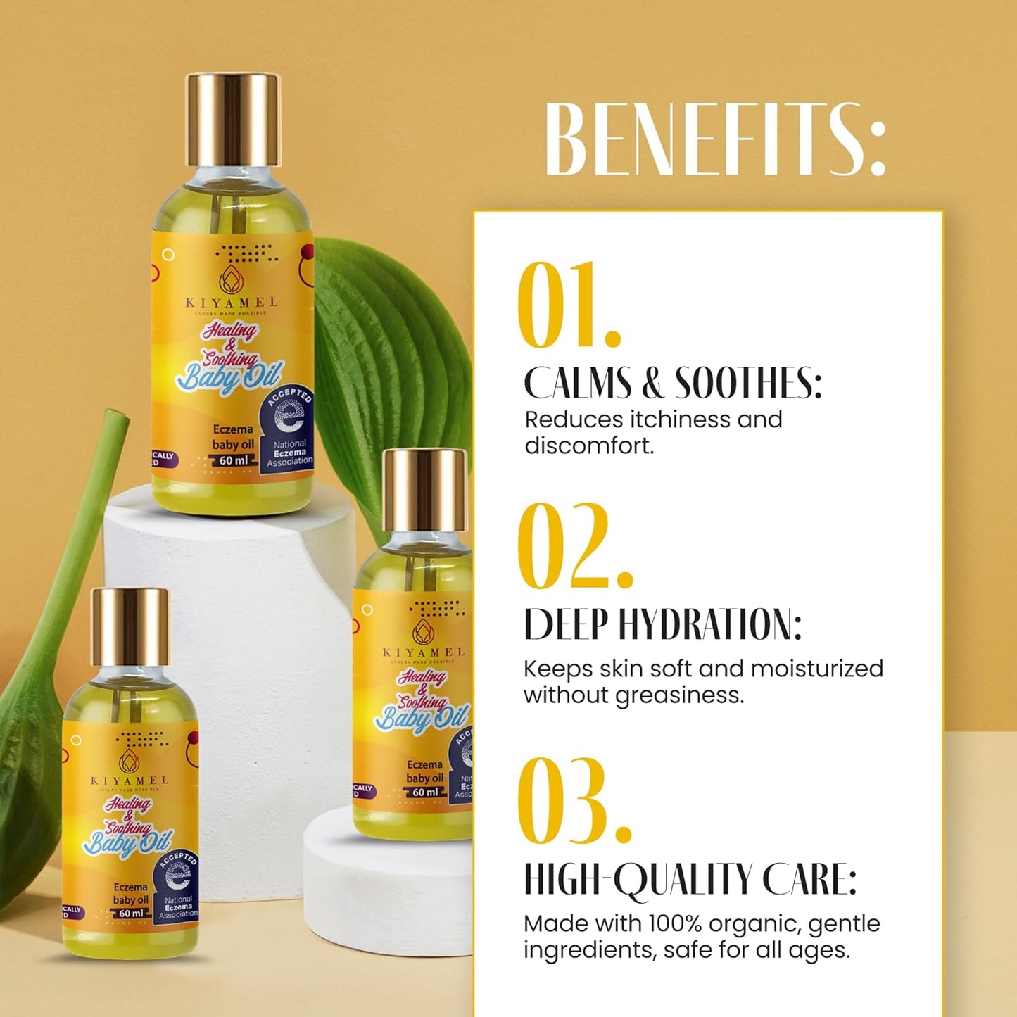 KIYAMEL Healing and Soothing Baby Oil, Fast Absorbing Moisturizer for Sensitive Skin, with Jojoba, Argan & Black Currant Oil, Natural Orange Scent and Vitamin E Enriched