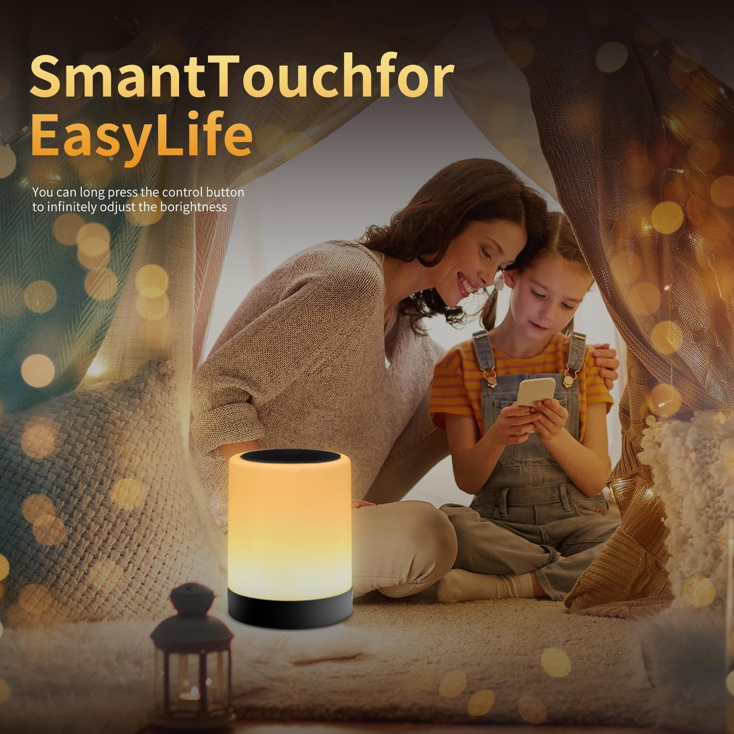 OORUN Touch Bedside Table Lamp,13 RGB Colors & 5 Brightness, USB Rechargeable Desk Lamp, Remote Control Dimmable Night Light with RGB Color Changing,Portable Lamp for Baby (2 Pack Black)