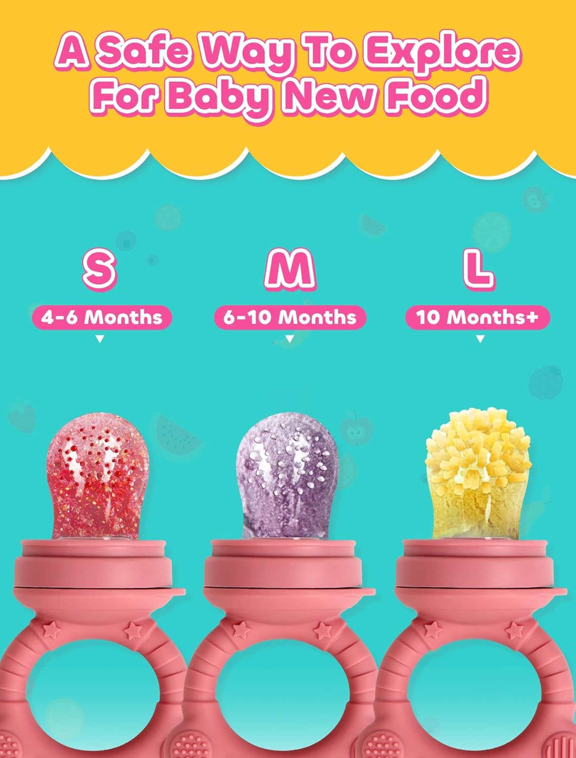 Breastmilk Popsicle Molds & Baby Fruit Food Feeder Pacifier, Silicone Baby Food Storage Containers, Baby Popsicle Molds Teething for Toddler Teething & Infant Self Feeding (Pink)