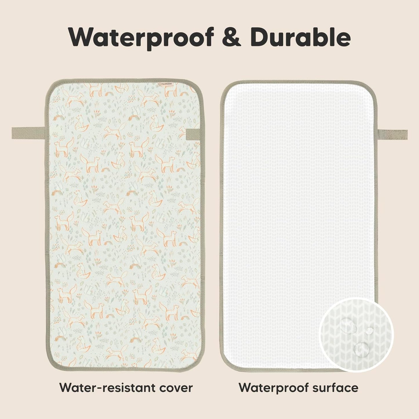 KeaBabies Portable Diaper Changing Pad, Easy Wipe Clean - Foldable Waterproof Baby Changing Mat for Diaper Bag, Compact, Lightweight, 25x13 Newborn, Infant, Baby Changer Travel Essential (Fox Vale)