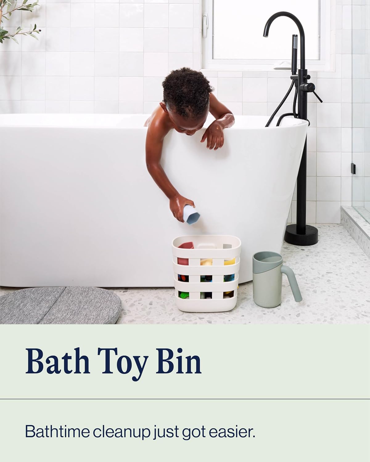 Lalo Bath Time Storage Bin - Keep Items Organized & Dry with Non-Toxic Plastic, Easy Cleanup, Removable Drying Bin, Woven Baby Organizer, Secure Wall Attachment, 9 x 5.5 x 8.5 in - Sage