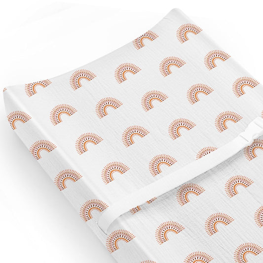 Changing Pad Cover for Baby Girls Boys, Muslin Changing Table Pad Covers with Boho Style, Neutral Color Soft and Breathable (Rainbow)