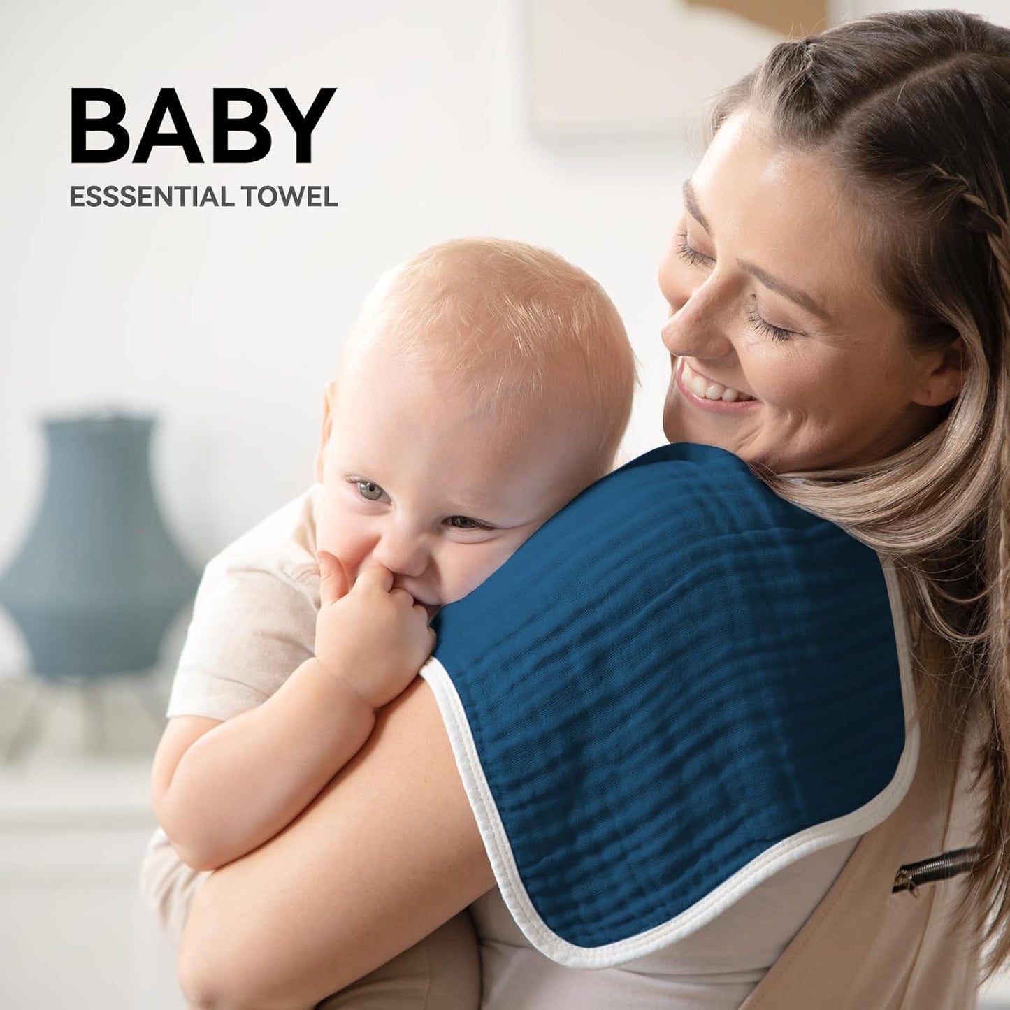 Synrroe Burp Cloths Large, Muslin Burp Cloths for Baby Girls and Boys, Pack of 10 Extra Absorbent and Soft Muslin, 6 Layers 20 by 10 Inches 100% Cotton (Blue Sets 10 Pack)