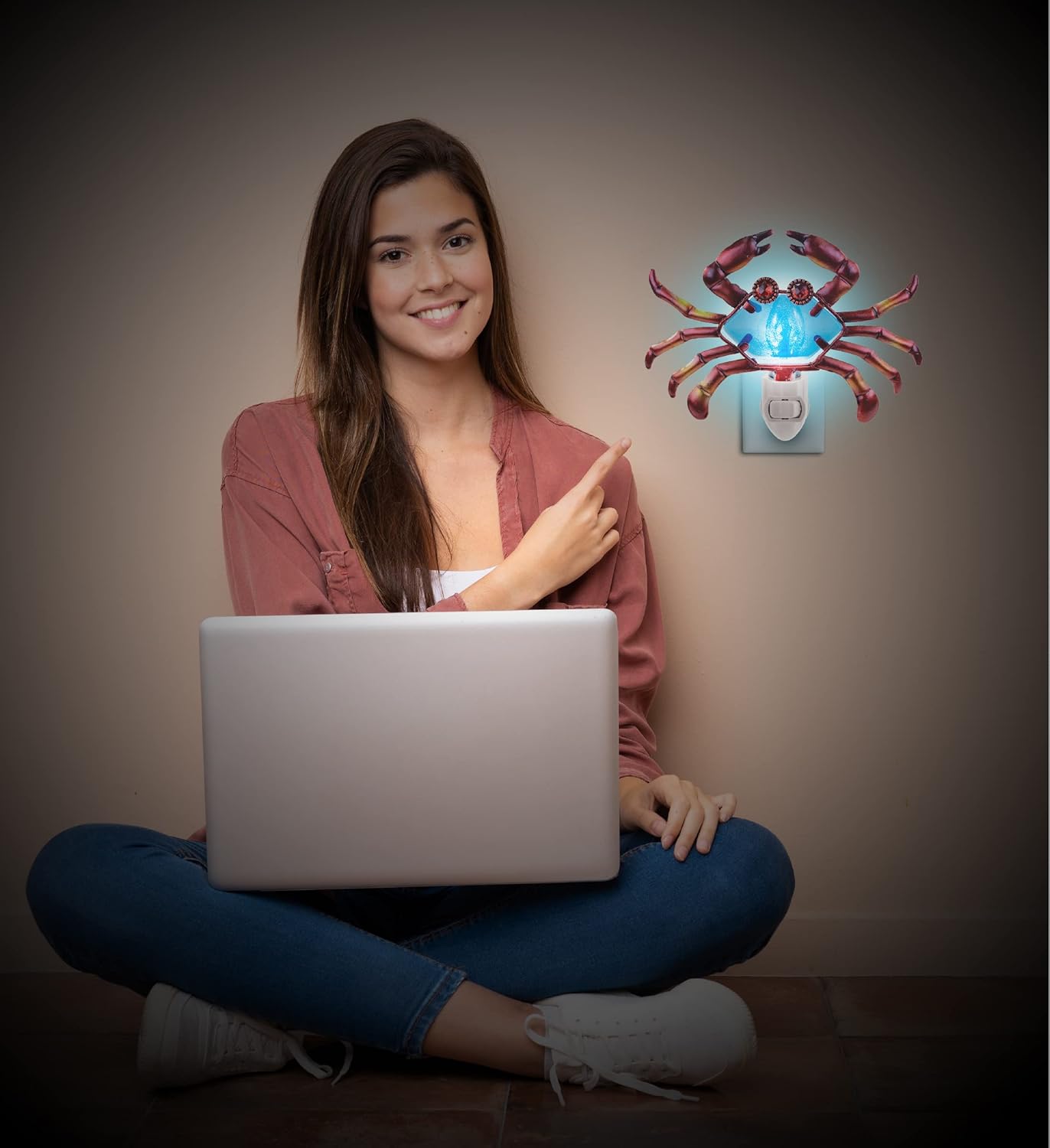 Puzzled Glass Art Night Light, Plug in Decorative Socket Lamp, Manual On & Off Portable Lights for Stairway, Bedroom, Bathroom, Nursery, Home Accessory & Kitchen Decor - Crab