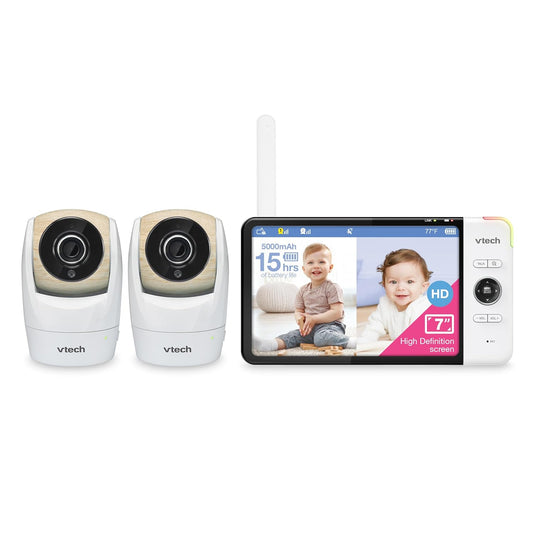 VTech VM919-2HD Baby Monitor, 7" 720p Screen, 2 Cameras, 360 Panoramic Viewing, 110 Wide-Angle View, Night Vision, Up to 1000ft Range, Secured Transmission No WiFi