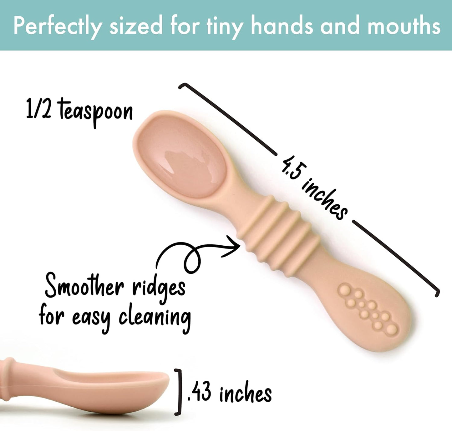 PrimaStella Silicone Chew Spoon 6-Piece Set | First Stage Feeding Spoons | Baby Led Weaning Supplies | BPA Free | Dishwasher and Boil Safe | Neutral Palette