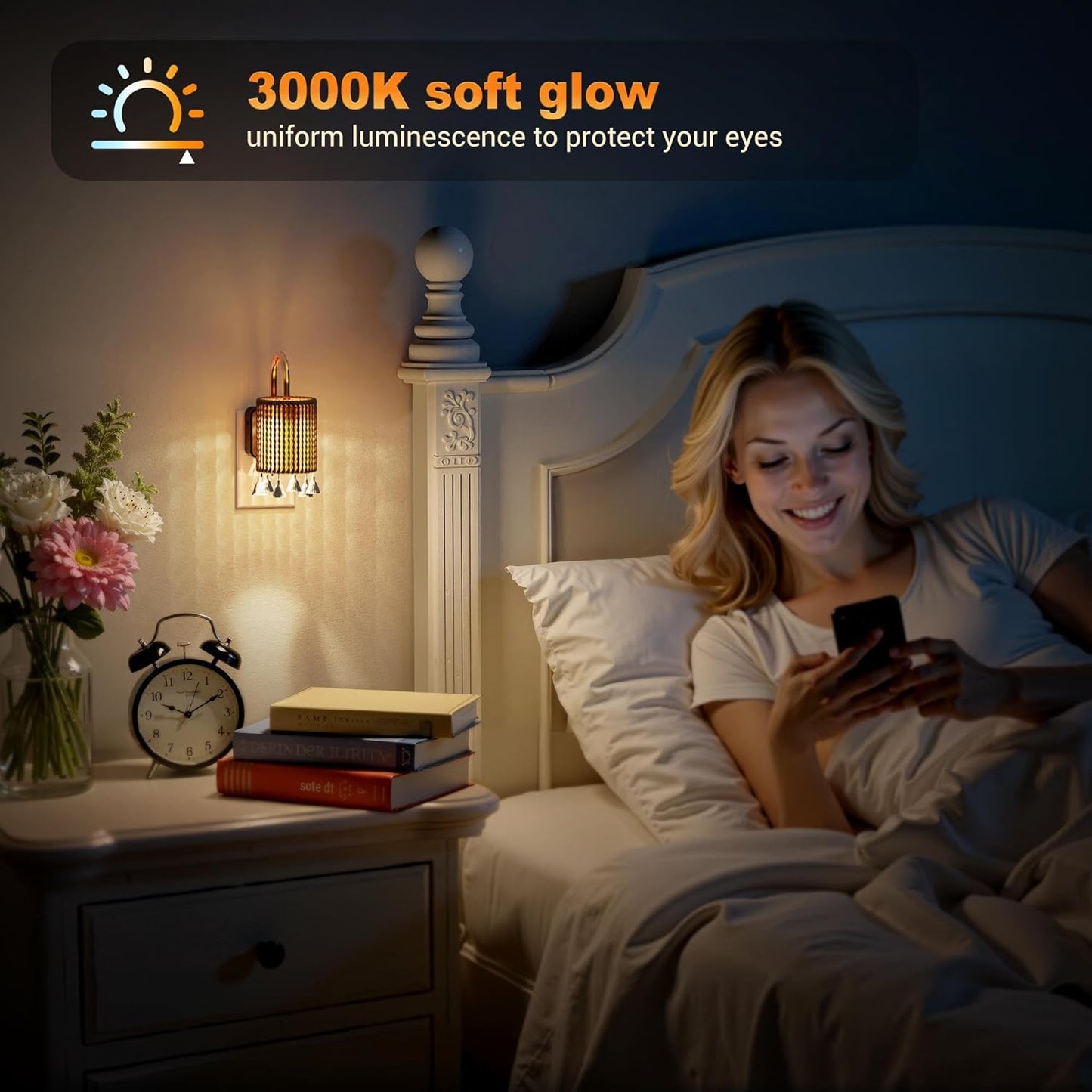 JandCase Night Lights Plug into Wall, Boho Night Light Dusk to Dawn Light Sensor, Warm White 3000K LED Nightlight, Adjustable Brightness for Bathroom Bedroom Hallway Kitchen