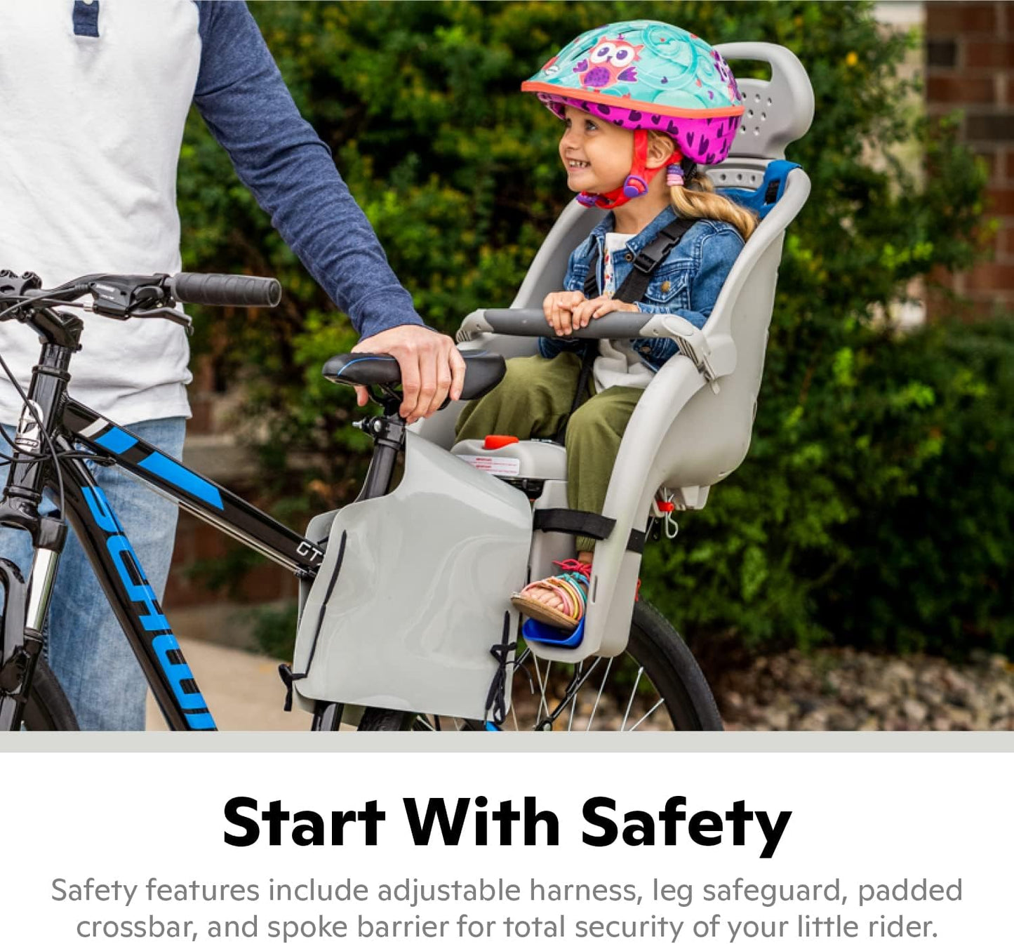 Schwinn Deluxe or Ovation Child Bike Carrier, Seats one Kid Ages 1+, Frame Mount, Adjustable Safety Harness, Quick Release Design, Comfortable Padding, Rear-Mounted Child Bike Seat for Toddler