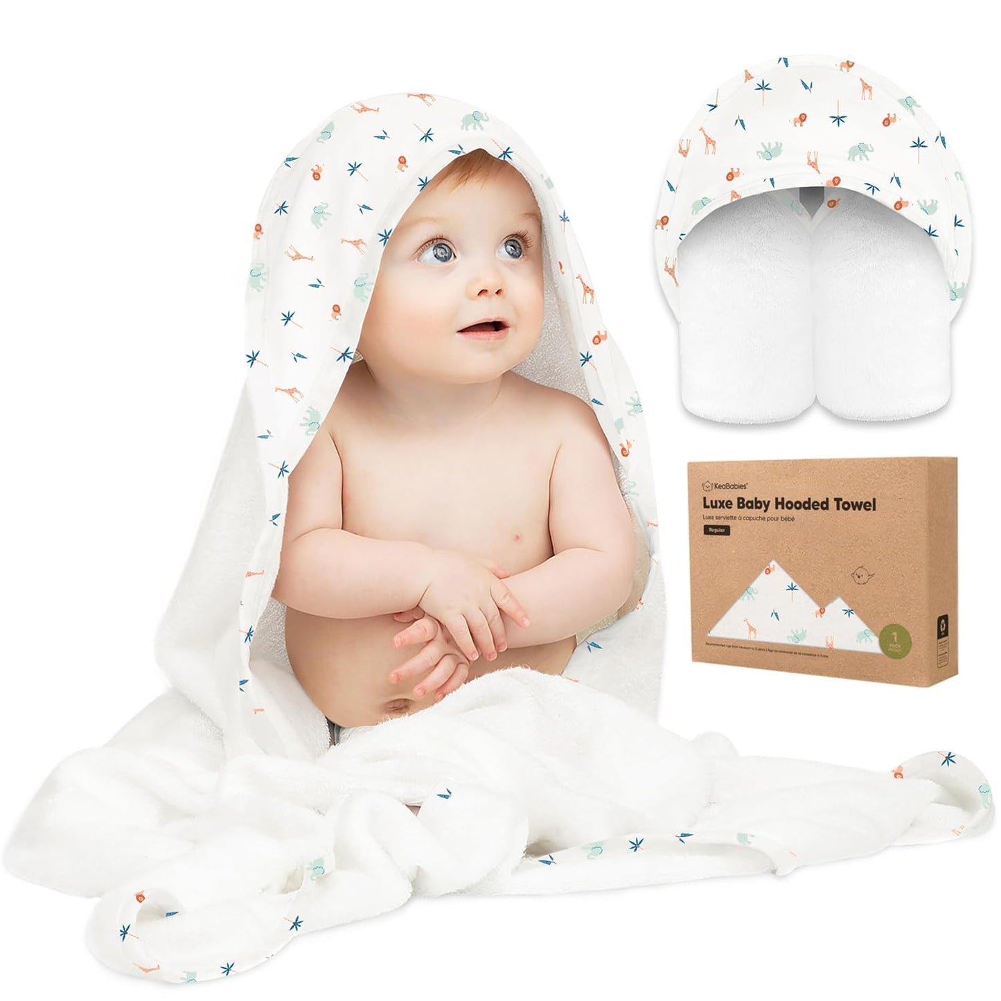 KeaBabies Hooded Baby Towel for Newborn - Viscose Derived from Bamboo Large Baby Bath Towels with Hood for Boys, Girls, Toddler, Extra Absorbent & Soft Newborn Bath Essentials (Wildscape, Regular)