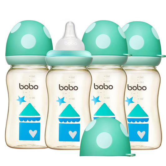 YOHKOH PPSU Baby Bottle Wide Neck, Newborn Anti-Colic Baby Bottle with Natural Response Nipple, Streamlined Body, Easy to Clean (8.8oz (Pack of 4), Blue)