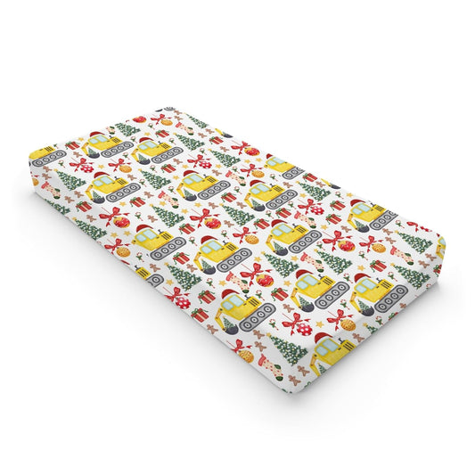 Christmas Truck Excavator Tractor Changing Pad Cover Construction Trucks Fitted Baby Change Table Sheets for Boys Girls Soft Winter Xmas Gift Stretch Fitted Changing Table Mats Cover 32''x16''