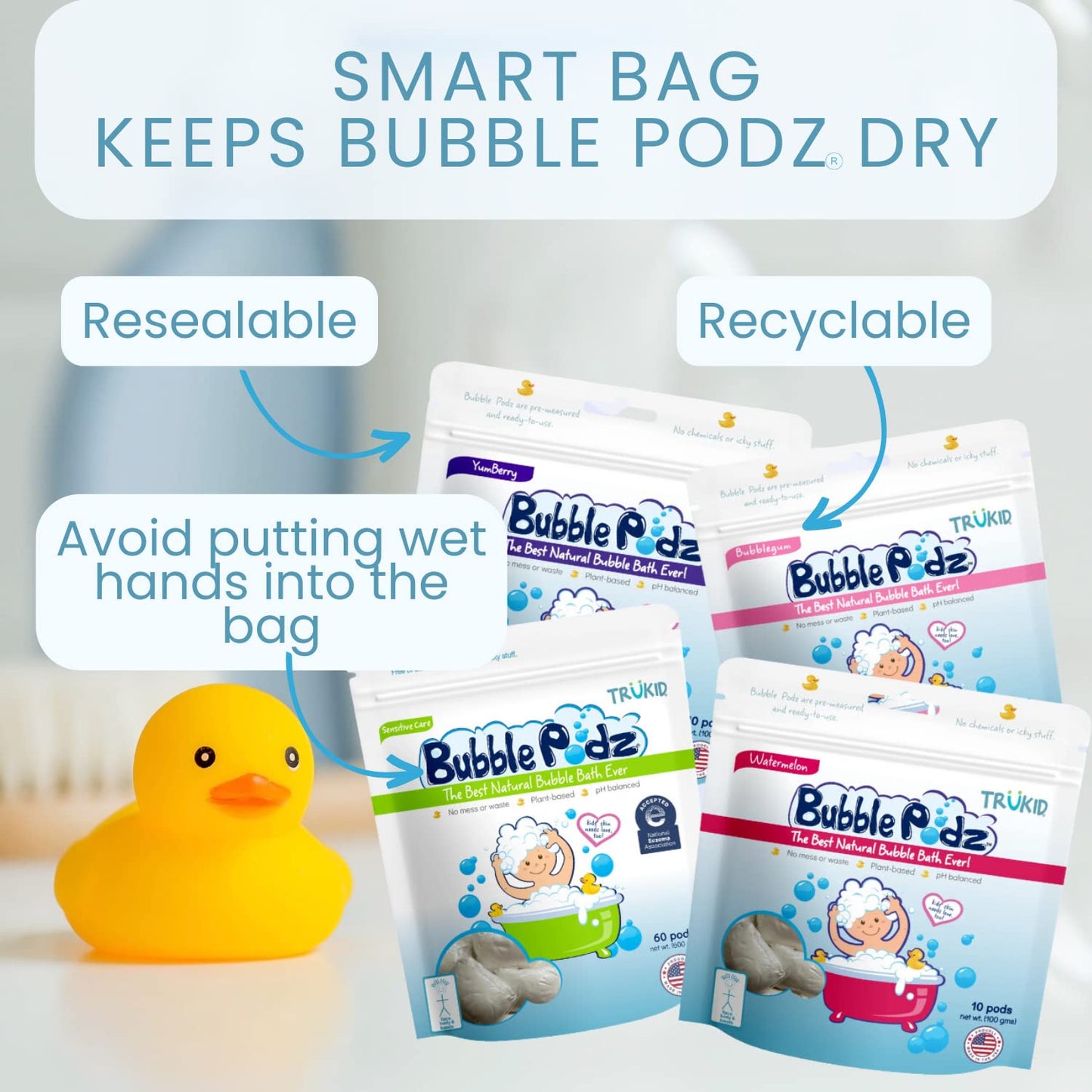 TruKid Bubble Podz Bubble Bath for Kids, Toddlers, & Babies, Tear Free Gentle & Refreshing Bath Bomb for Sensitive Skin with Natural Moisturizers, Non-Toxic, pH Balanced, Watermelon Scent (10 Podz)