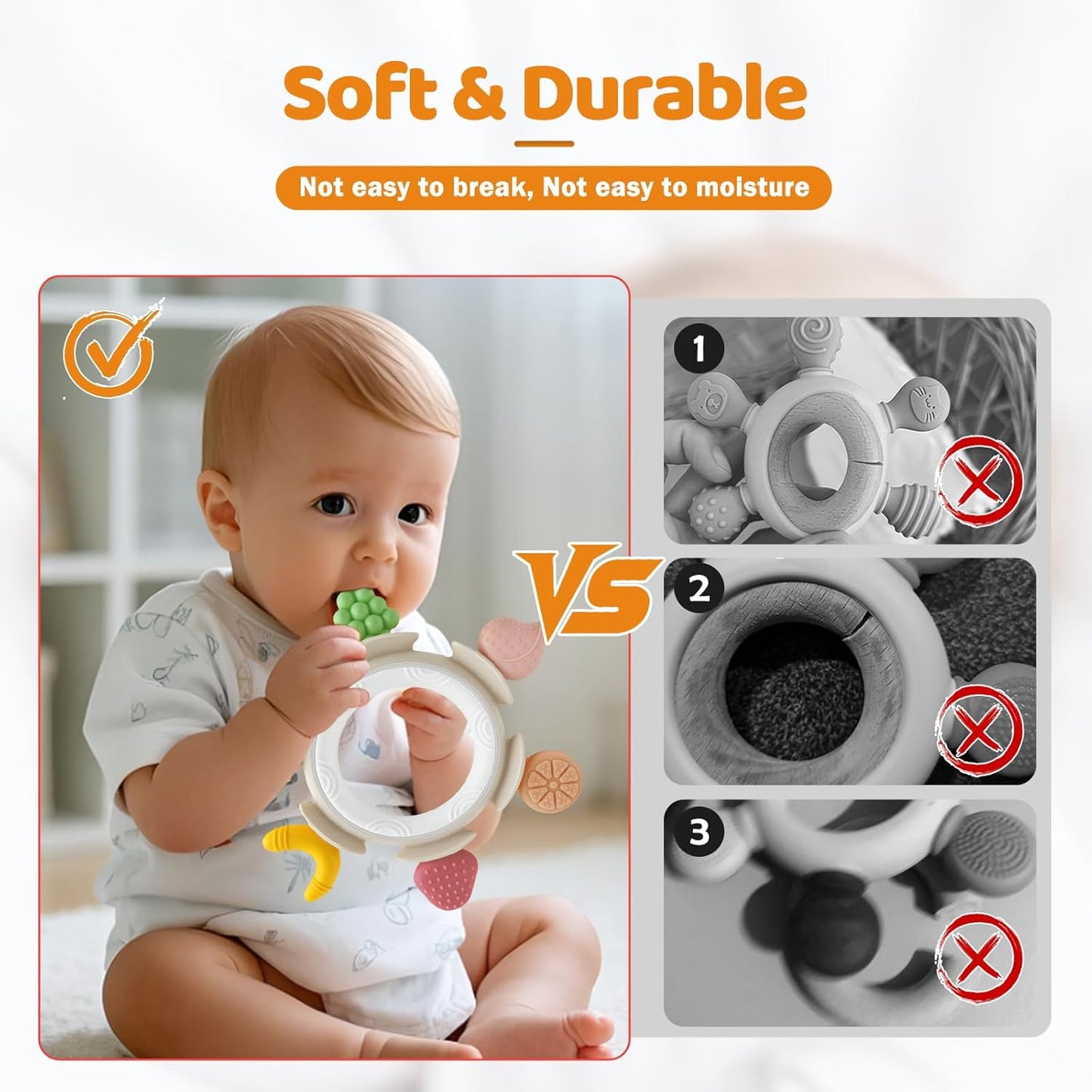 Baby Teething Ring Toy for 3–12 Months, Silicone Infant Teether for Sore Gum Relief, Soothing Sensory Chew Toy, Ideal Newborn Gift for Boys Girls Baby Shower, Birthday or Christmas, Brown