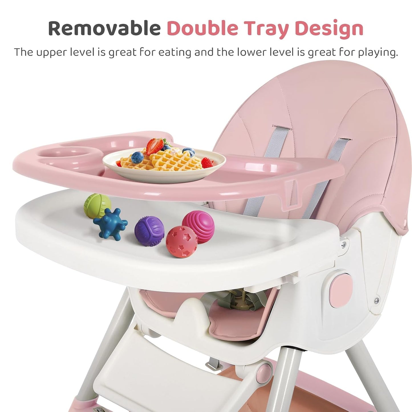 6-in-1 Foldable Baby High Chair for Babies & Toddlers – Adjustable Height & Recline, 5-Point Safety Harness, Removable Tray | Portable Highchair, Space-Saving & Easy Clean | Silla de Comer para Bebé