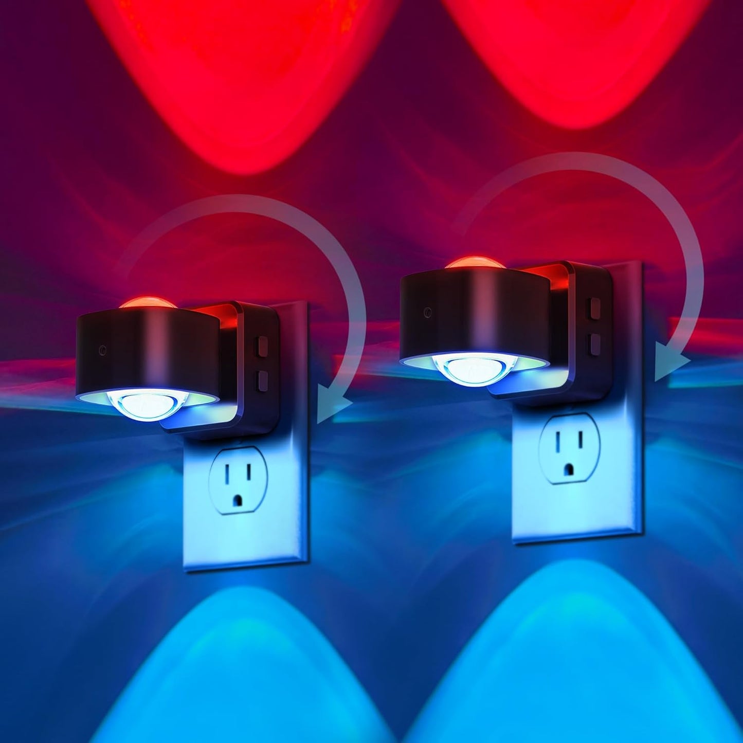 Briignite Night Light Projector, RGB Color Changing Night Light for Kids, 180° Rotating Night Lights Plug into Wall, Dusk to Dawn Sensor, RGB Ambient Lighting for Gaming Room Bathroom Gifts, 2 Pack