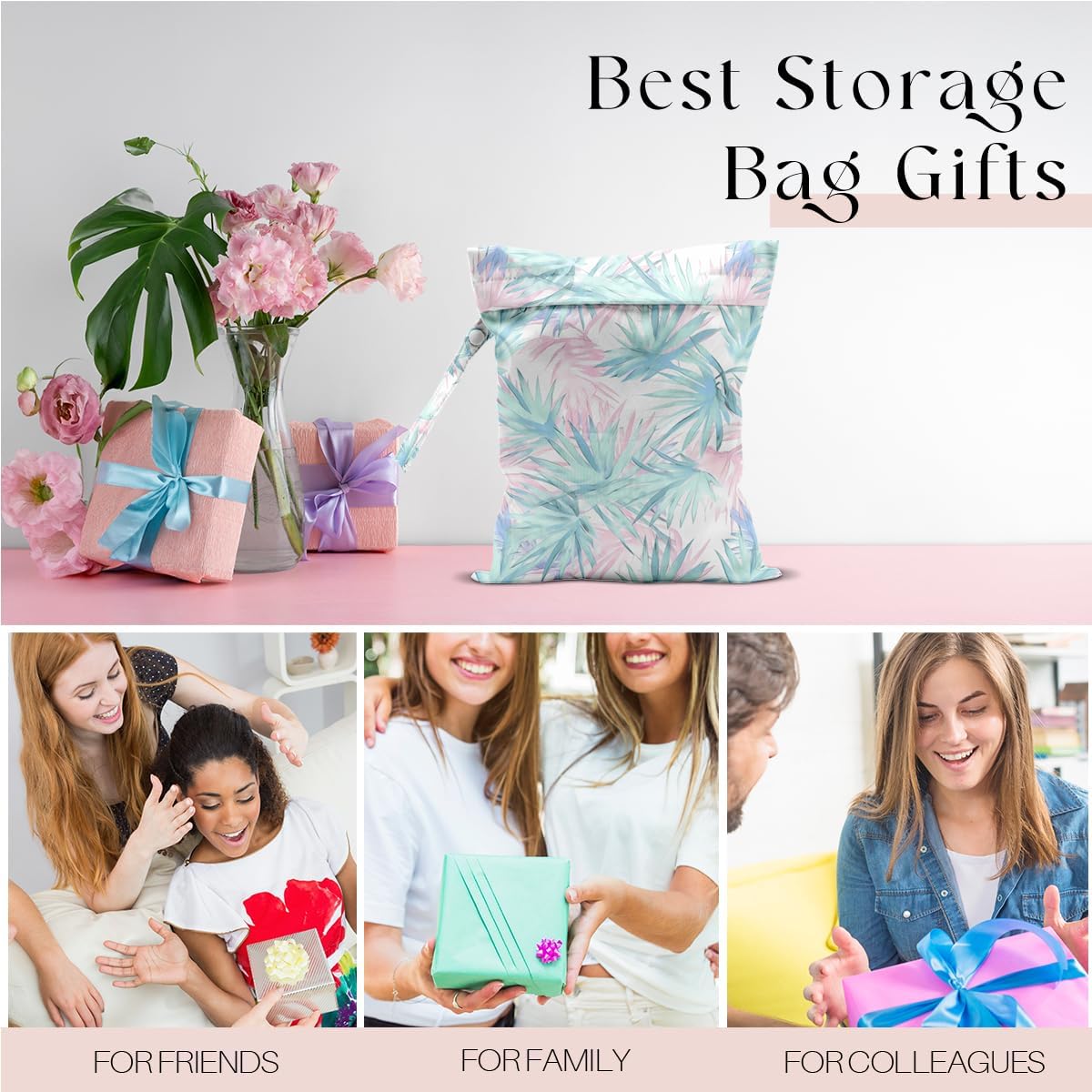 Wet Bag for Swimsuit, Beach Travel Essentials Wet Dry Bag, for Sunscreen Toiletry Dirty Clothes Yoga Gym Diaper, Friends Summer Beach Vacation Gifts. Tropical palm leaves