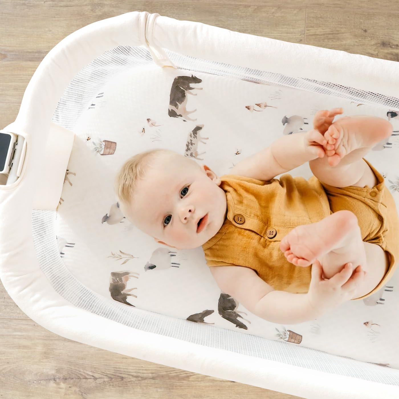 GRSSDER Stretchy Ultra Soft Bassinet Mattress Sheets 2 Pack, Universal Fitted for Baby Cradle Moses Basket Oval Rectangle Standard Pad Safe and Snug, Cute Animal Print Bassinet Sheet for Boys