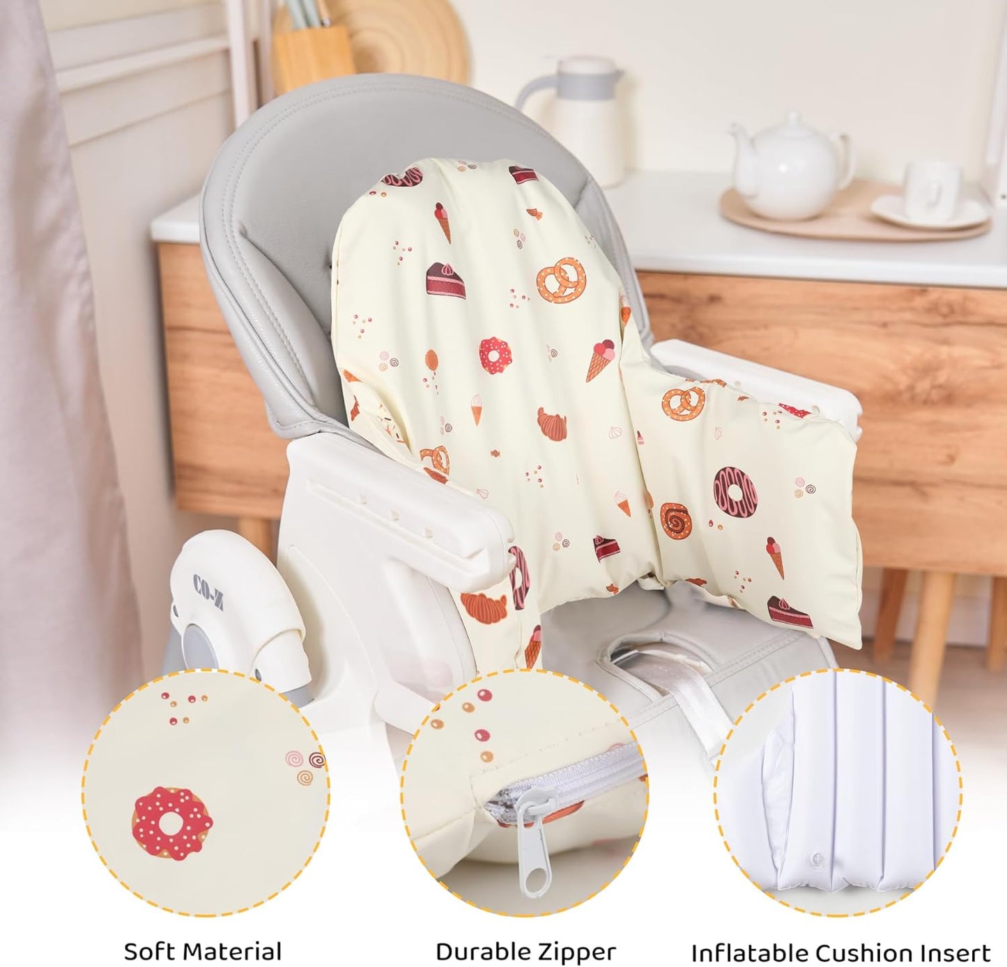 High Chair Cushion with Cover Pad for IKEA Antilop Babies Toddlers Inflatable & Reversible Built-in Inflatable Cushion