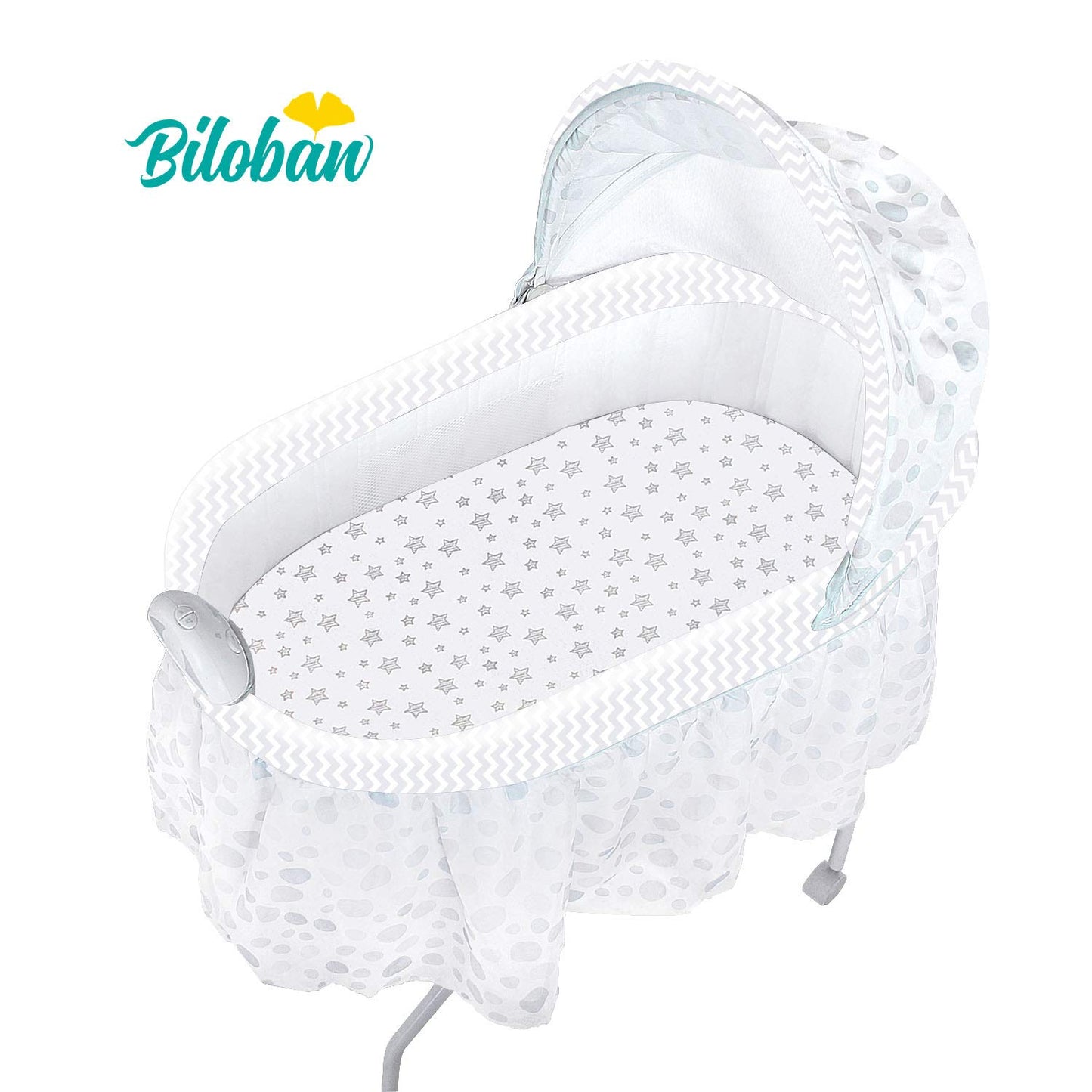 Bassinet Fitted Sheets Compatible with Delta Children Sweet Dreams Bassinet, 2 Pack, 100% Jersey Knit Cotton for Baby Boy and Girl, Gray and White Print