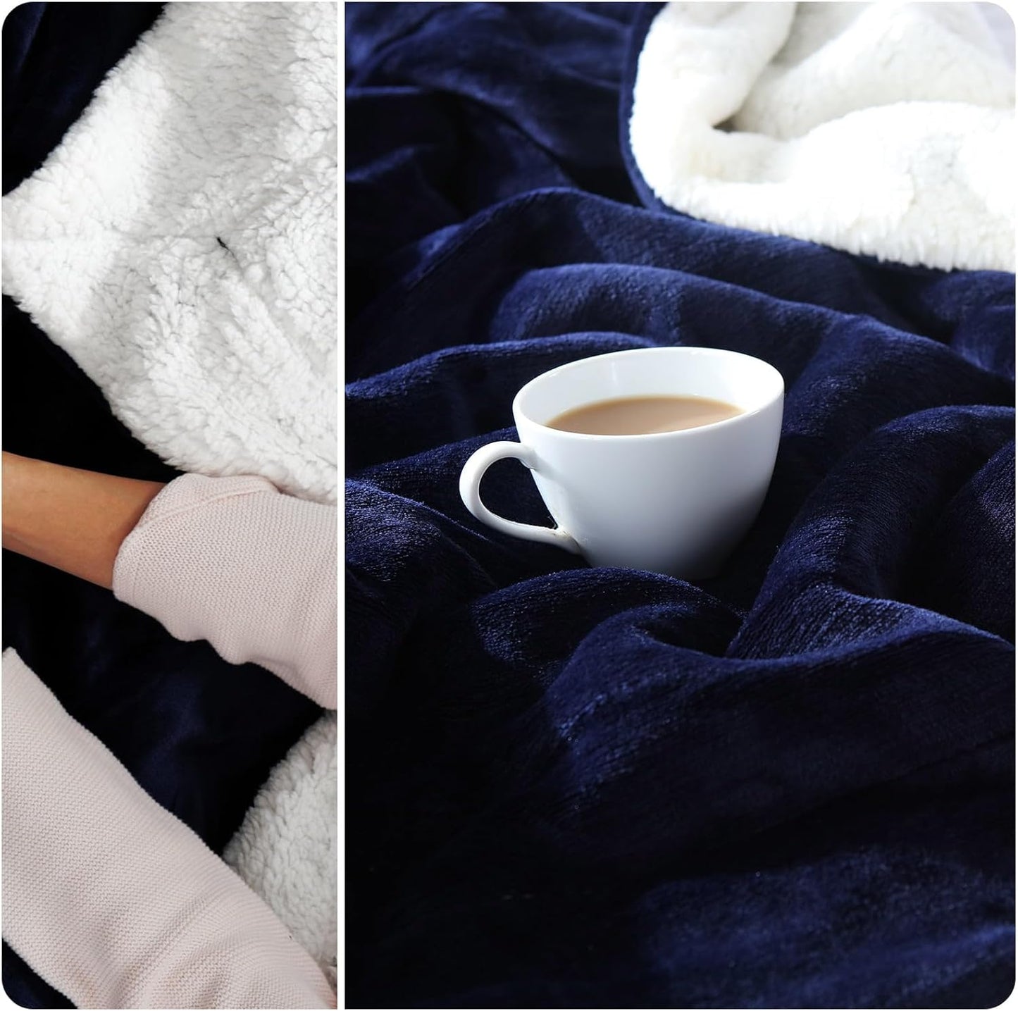 NANPIPER Sherpa Blanket for Couch, Warm and Lightweight Throw, Soft Fuzzy Plush Fleece for Winter, Estate Blue 50x60 Inches