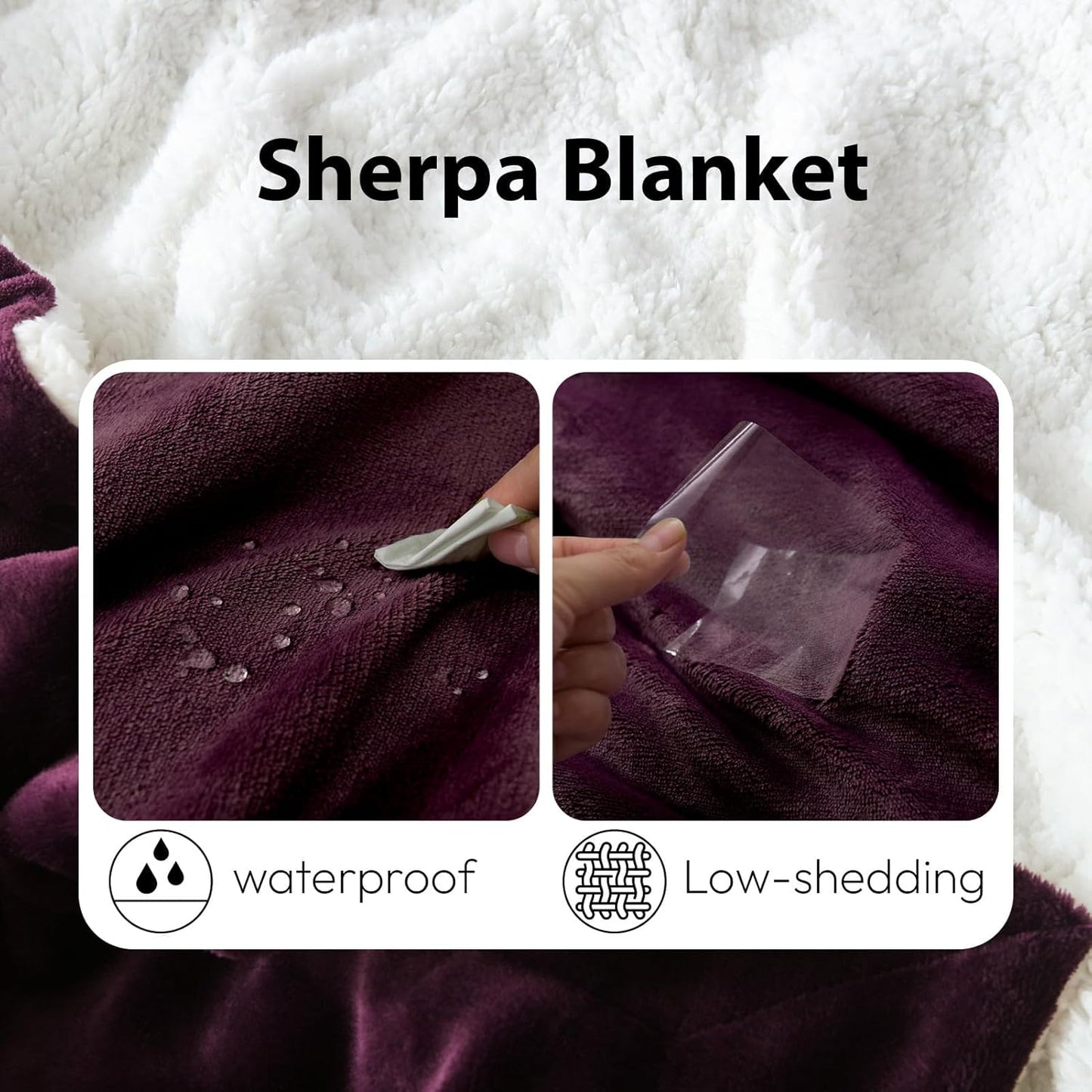 NANPIPER Sherpa Blanket for Couch, Warm and Lightweight Throw, Soft Fuzzy Plush Fleece for Winter, Plum Purple 50x60 Inches