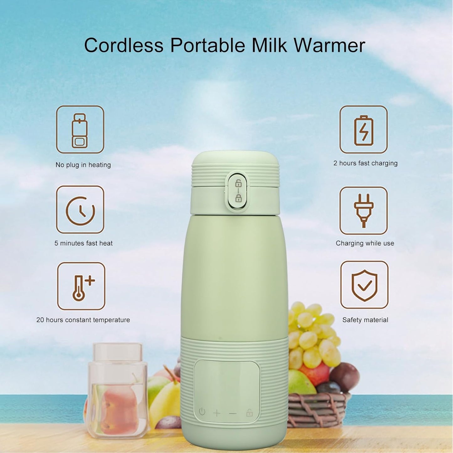 Portable Bottle Warmer, Digital Display Portable Milk Warmer for Breastmilk, Temperature Control, Automatic Lock, Rechargeable Water Warmer Travel Milk Warmer for Outdoor Parks