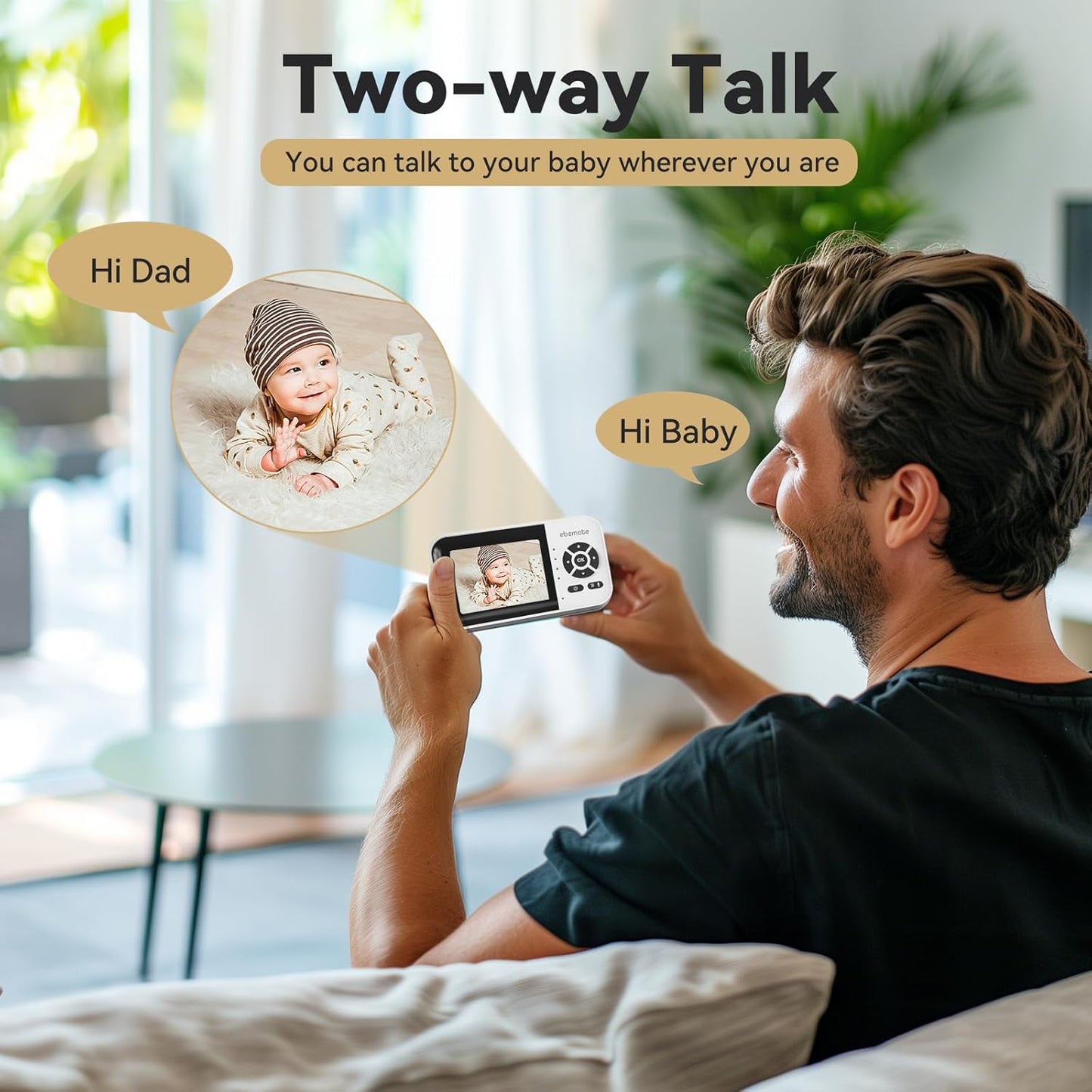 ebemate WiFi Video Baby Monitor,2.8" Display with 1080P Camera,No Glow Night Vision,2-Way Talk & 1200Ft Long Range,WiFi On/Off Cam Baby Monitoring EBS28