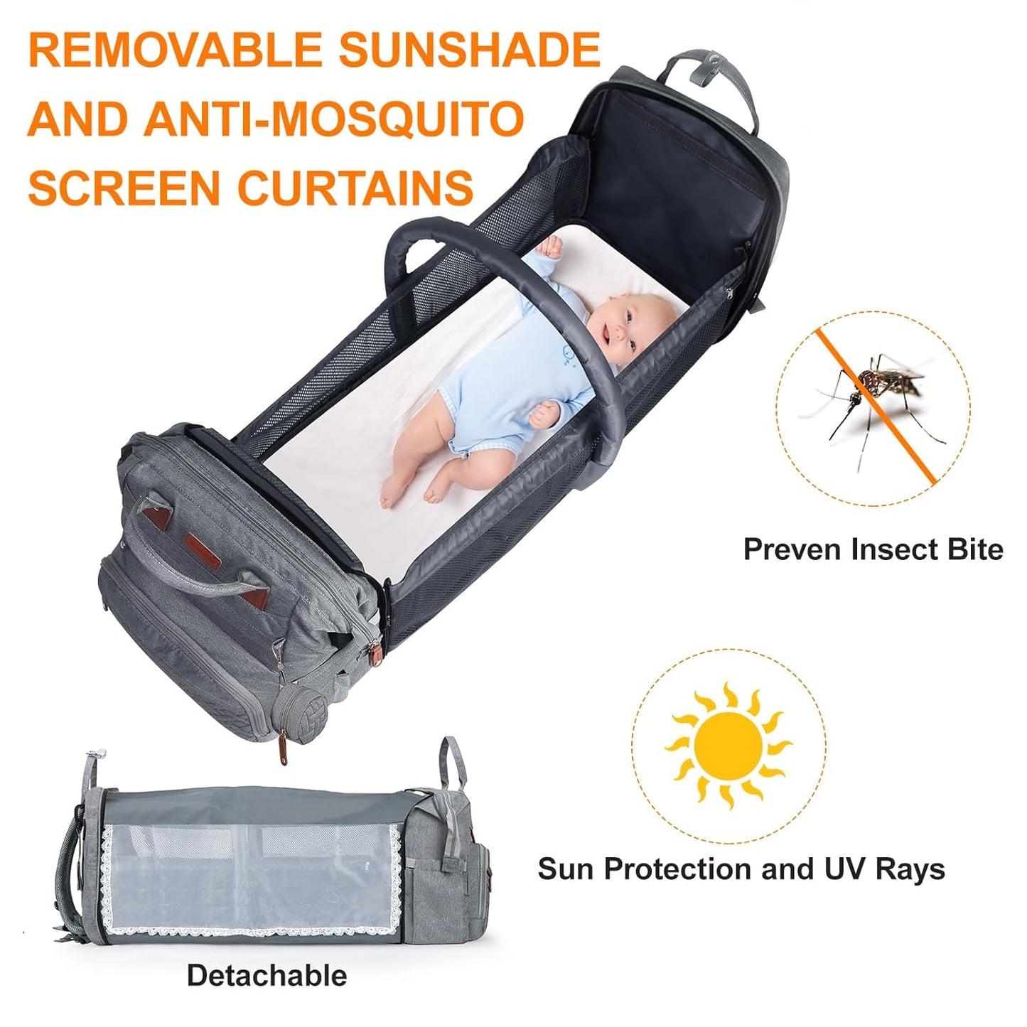 Baby Diaper Bag, Backpack with Changing Table, Unisex Baby Bag, with Diaper Pad, USB Charging Port, Insulated Pacifier Case, Multifunctional Waterproof Travel Diaper Bag, Gift for Newborn Baby (Grey)