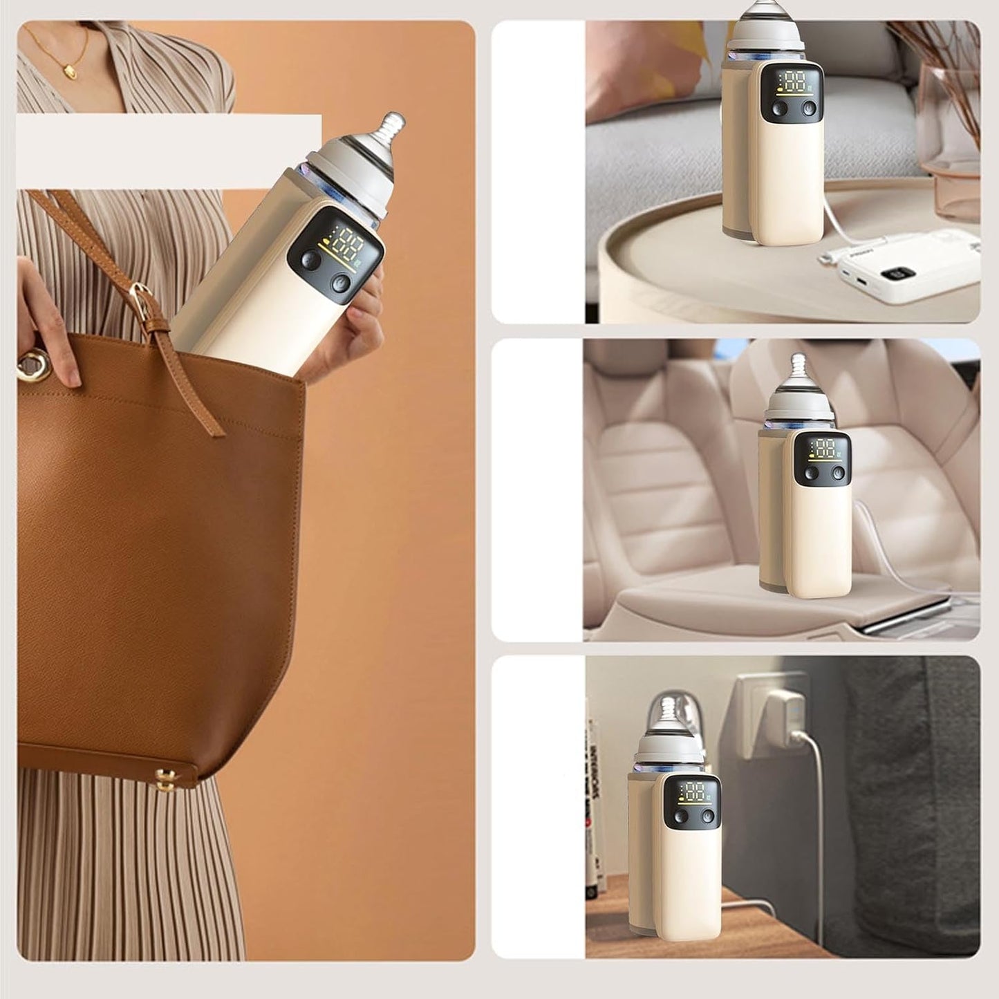 Zopsc Portable Bottle Warmer for Travel, 4000mAh*2 USB Cordless Milk Bottle Warmer and Insulation Cover, Smart Constant Temperature, Universal Fit for Home Outdoor