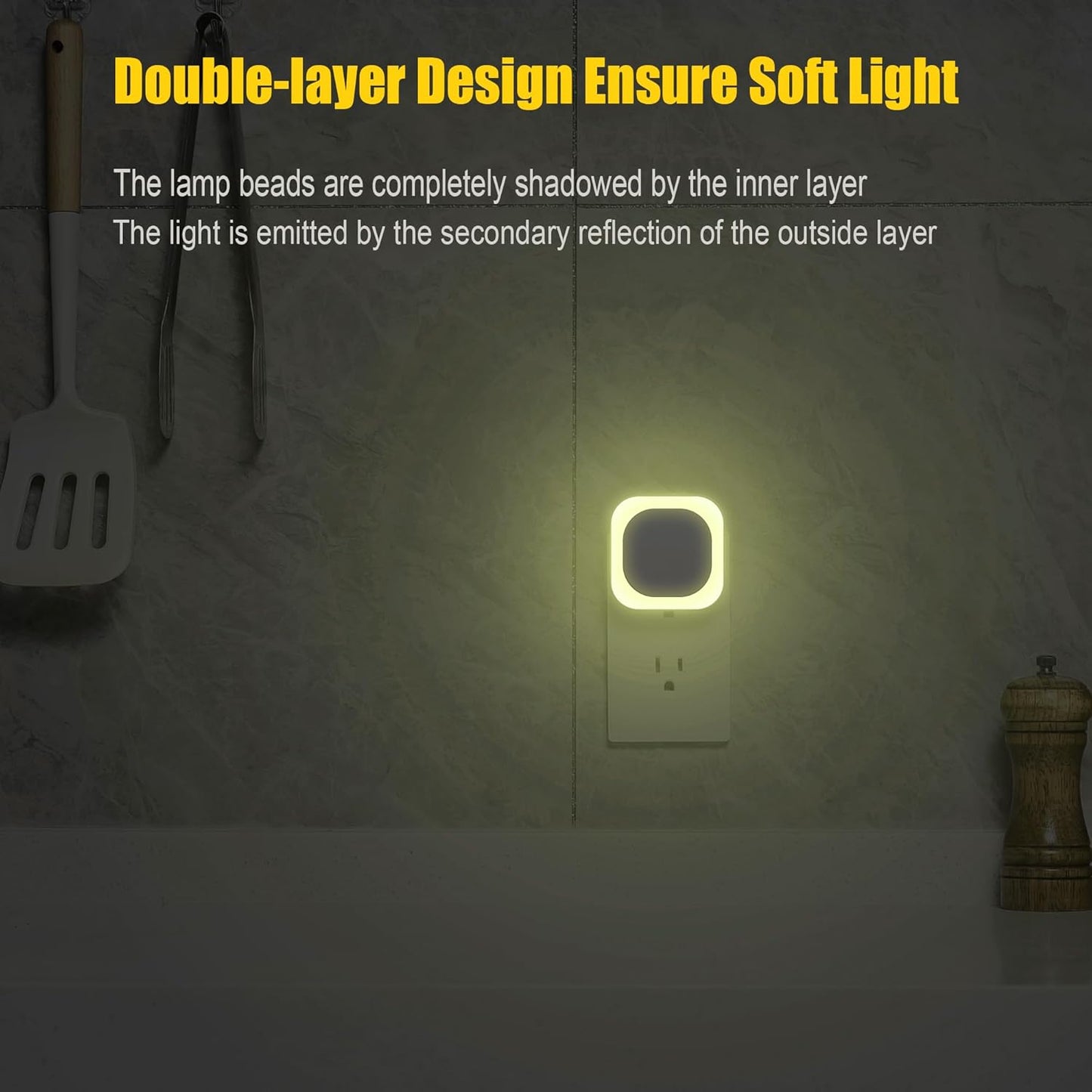 2 Pack Warm White Night Light, Gentle Eye-Care with Dimmable Soft Glow & Indirect Reflection, Auto Dusk to Dawn Sensor, Plug in Nightlight for Nursery, Kids Room, Bedroom, Hallway