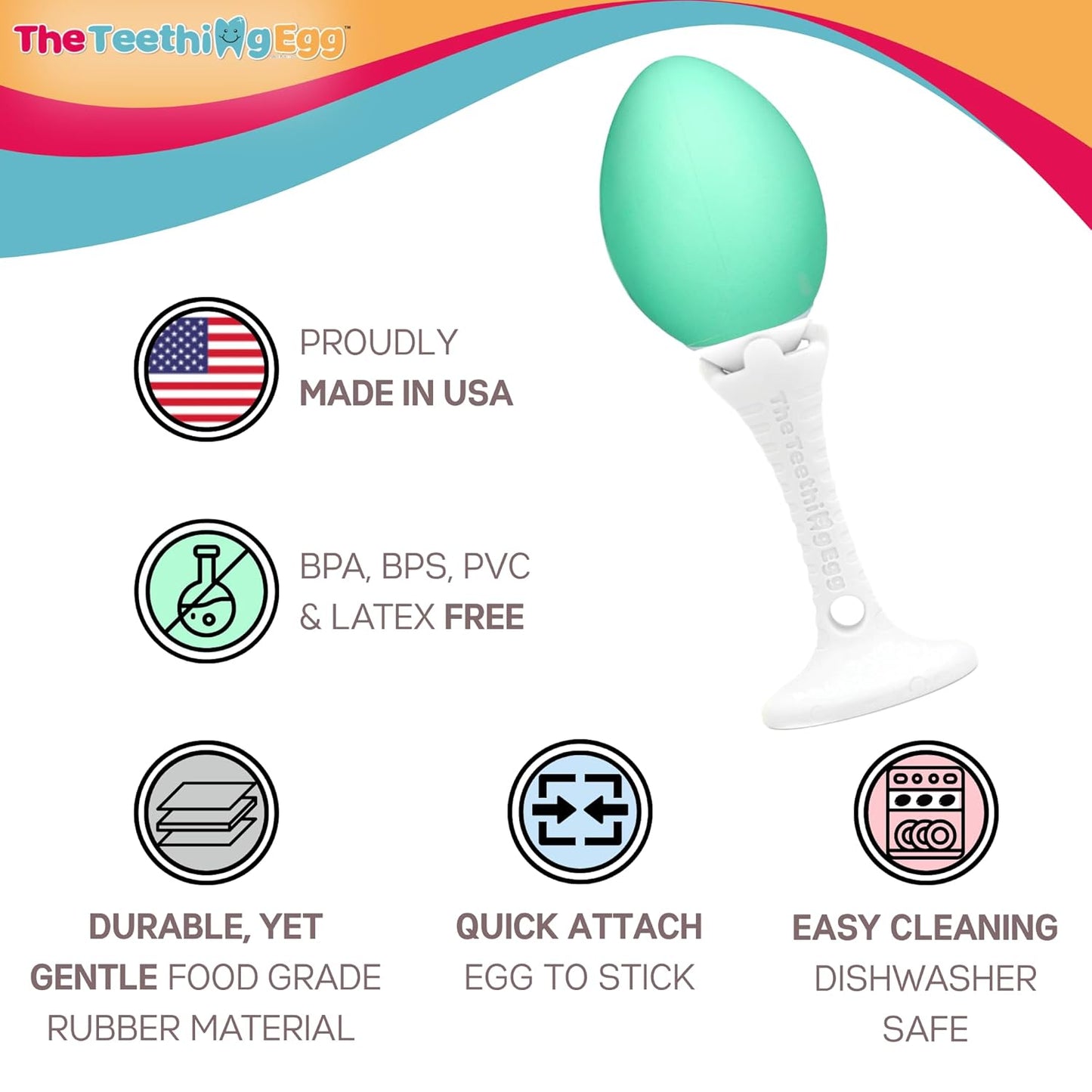 The Teething Egg and Grippie Stick - Baby Development Teething Toys 3, 4, 6, 12 Up to 18 Months Old Boy or Girl, Sensory Toys, A Baby Registry Must Have Teether, Blue