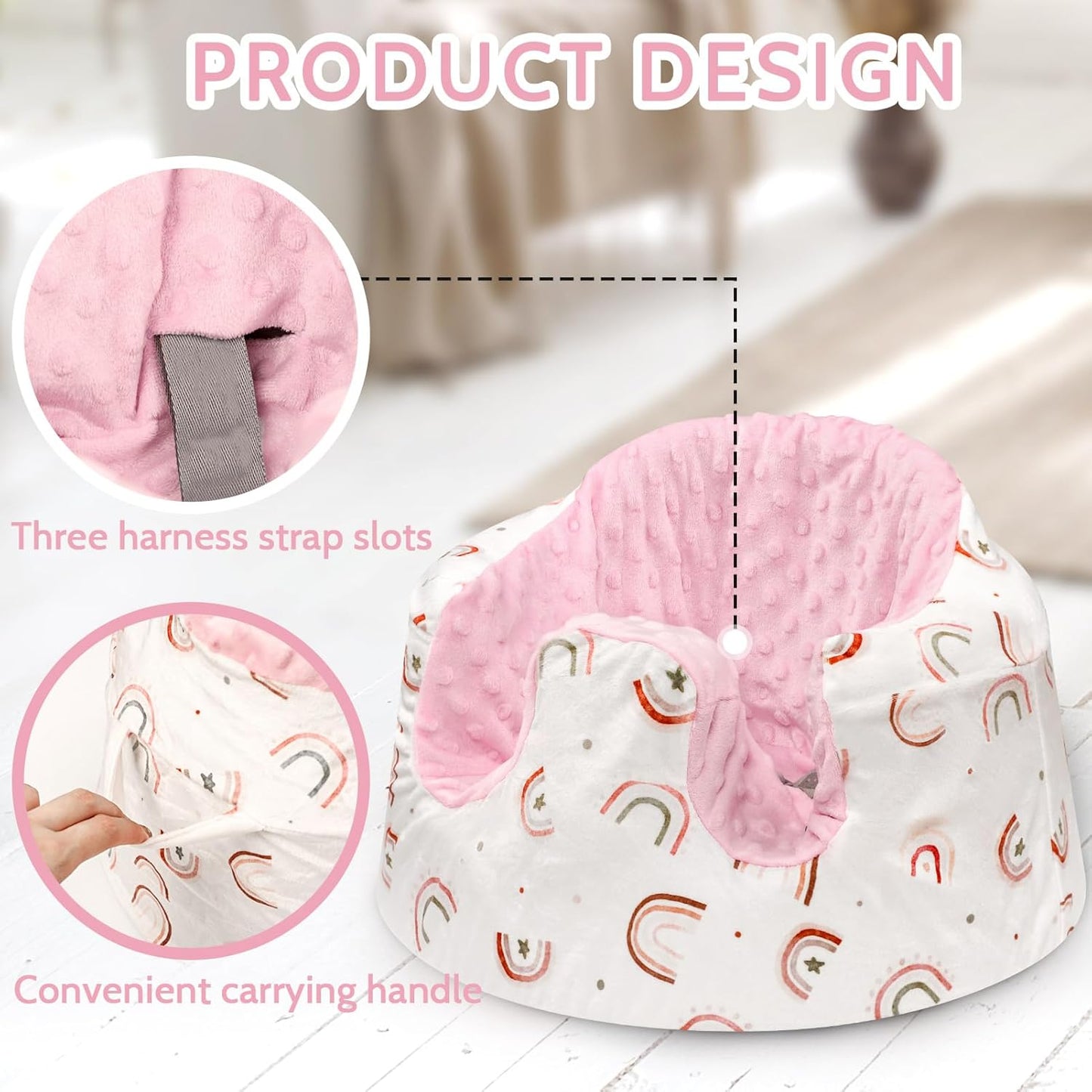 DILIMI Minky Seat Cover Compatible with Bumbo Seat, Removable Ultra Soft Comfortable Warm Seat Slipcover for Baby Girl and Boy, Rainbow