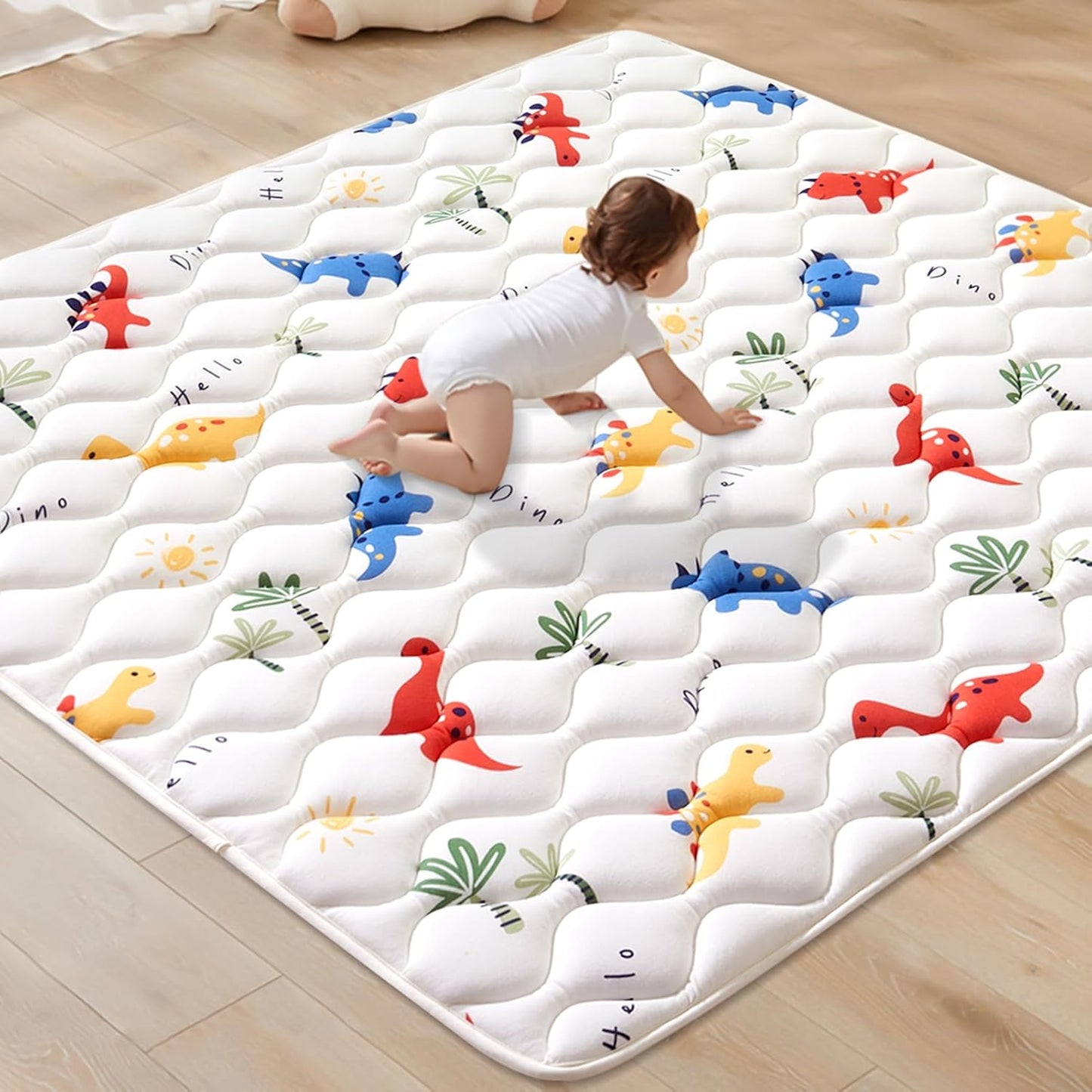 Odorless Premium Foam Baby Play Mat, Soft Microfiber Fabric Crawling Mat for Floor- Comfortable and Hypoallergenic, Non-Slip Cushioned Floor Playpen mat for Infants,Babies,Toddlers