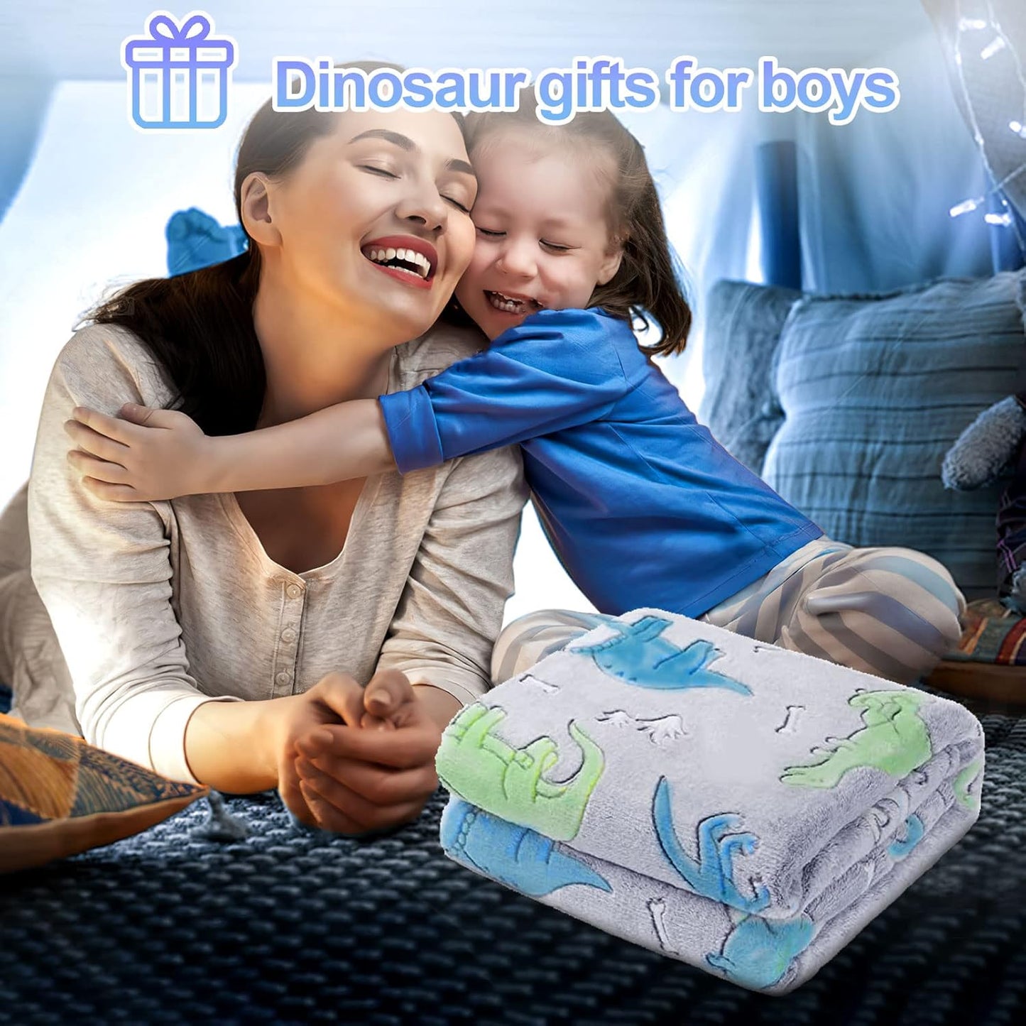 Glow in the Dark Dinosaur Blanket for Kids Boys Toddler, Soft Fleece Throw 40"x60" Birthday Gift